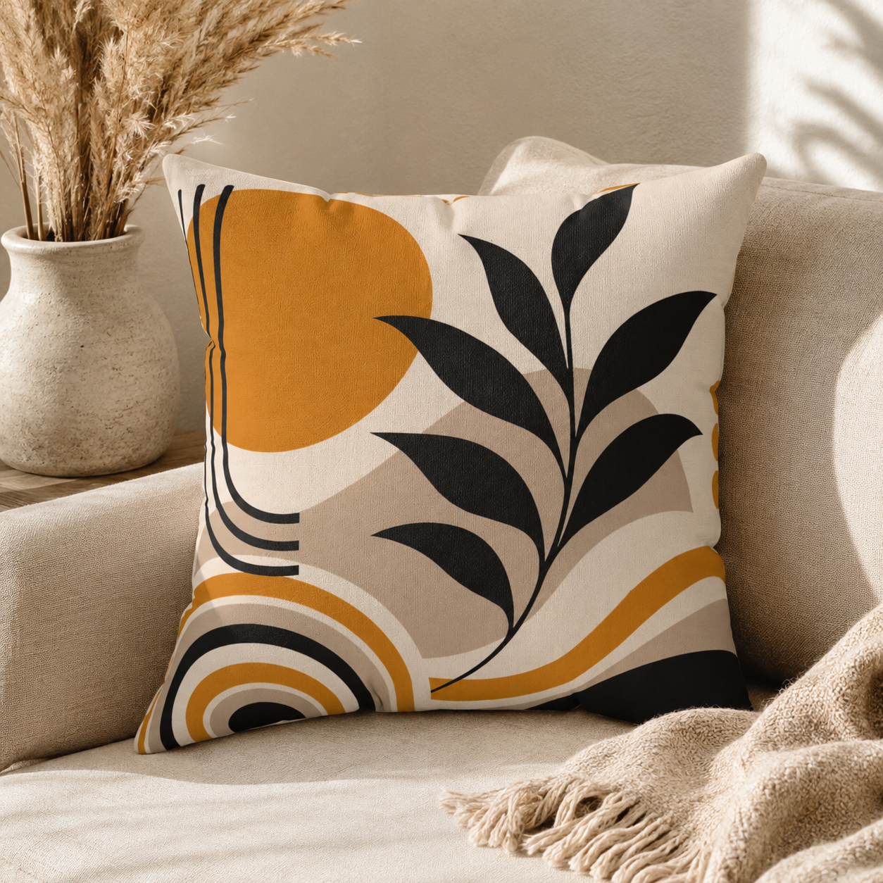 Golden Botanica Square Pillow mockup 1