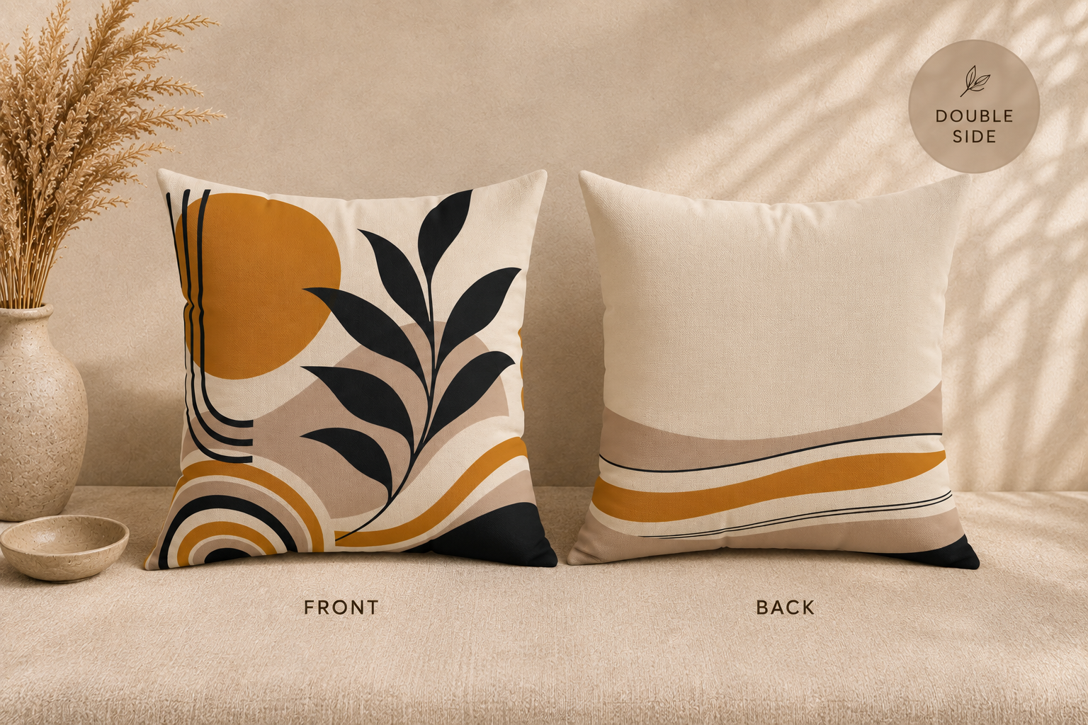 Golden Botanica Square Pillow mockup 3