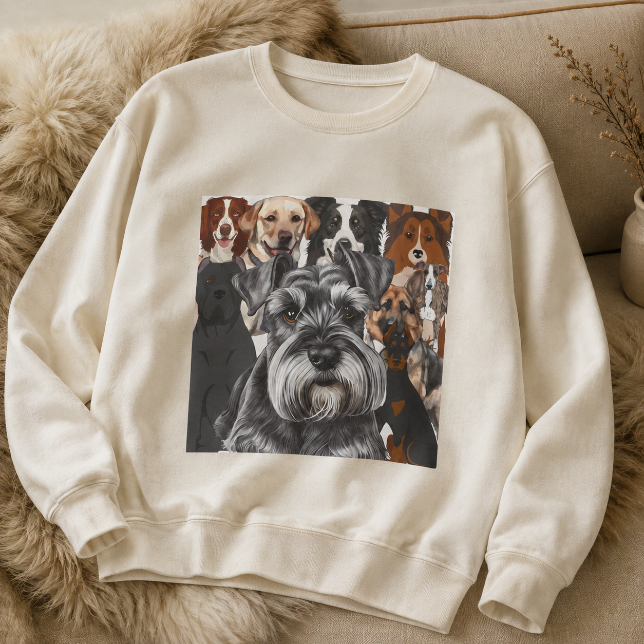 Schnauzer and Pack of Dogs Crewneck Sweatshirt