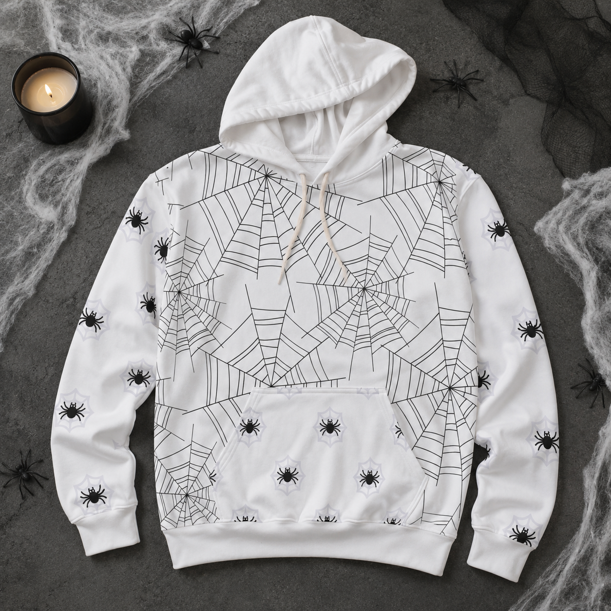 Black Spider Web Pattern Hoodie