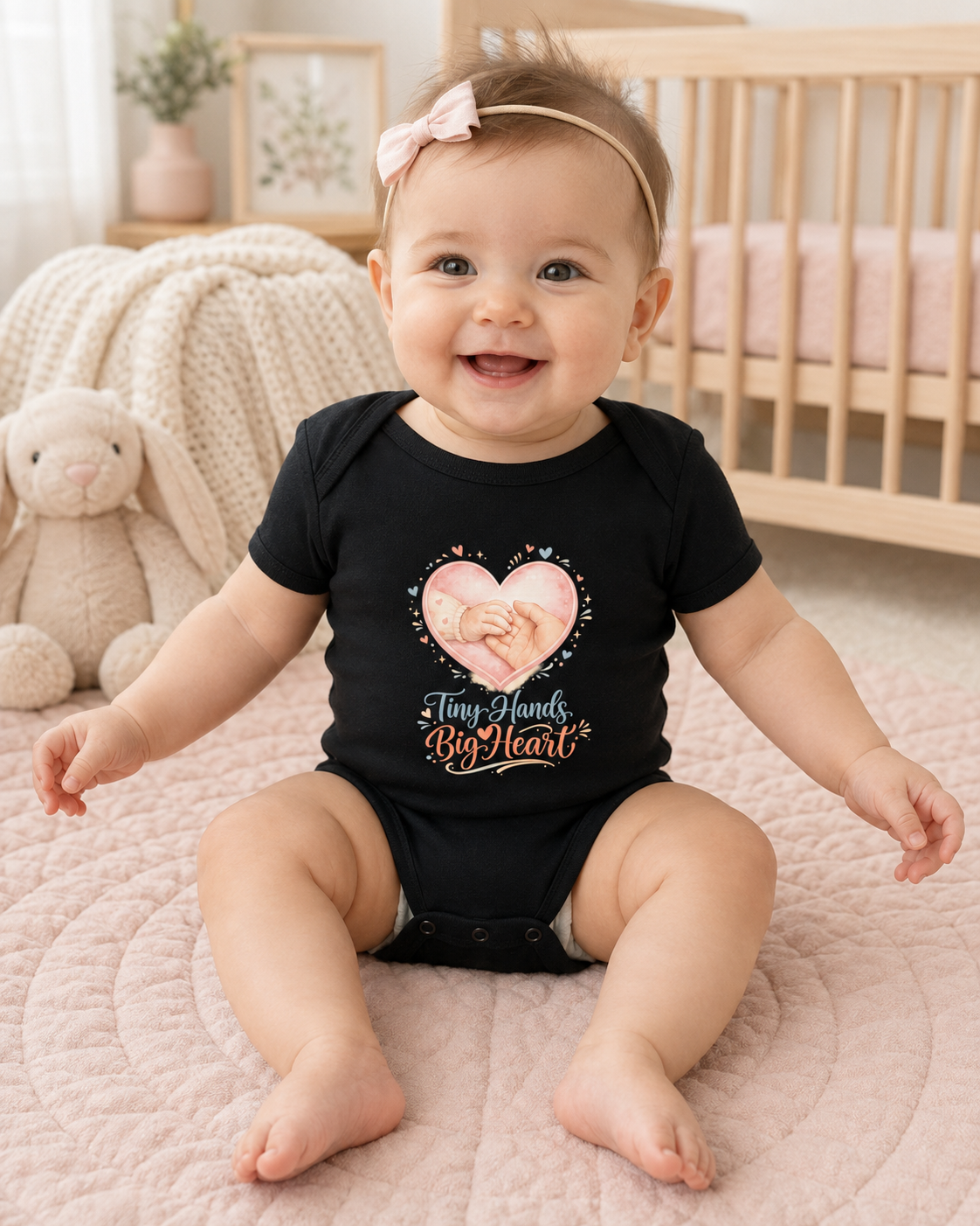 Baby Bodysuit “Tiny Hands, Big Heart” – Newborn Infant Heartprint Onesie