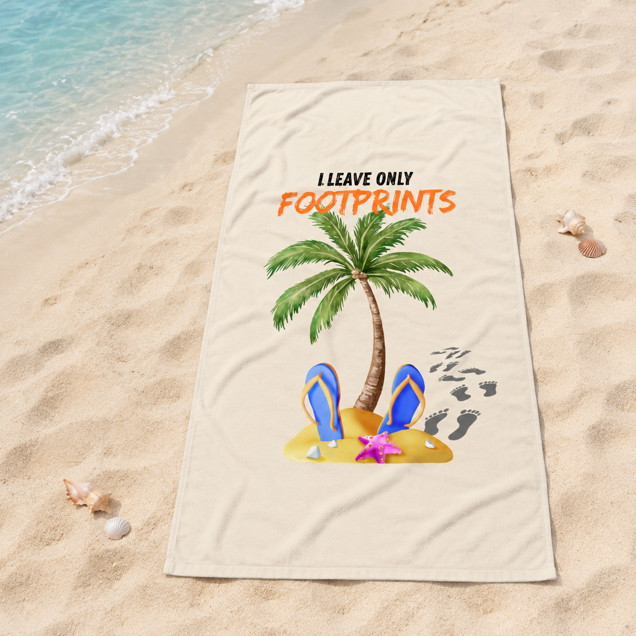 Beach Towel — 'Leave Only Footprints' Palm Tree & Flip Flops Tropical Towel
