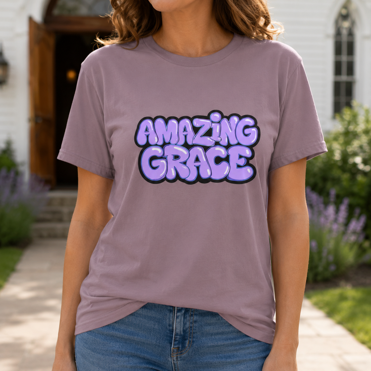 Amazing Grace T-Shirt — Retro Bubble Letter Faith Tee