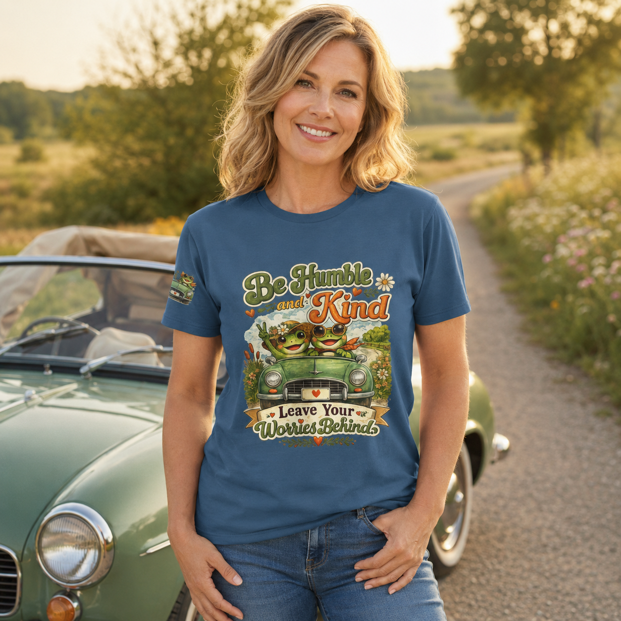Be Humble and Kind Frog Tee — "Leave Your Worries Behind" Graphic T-Shirt