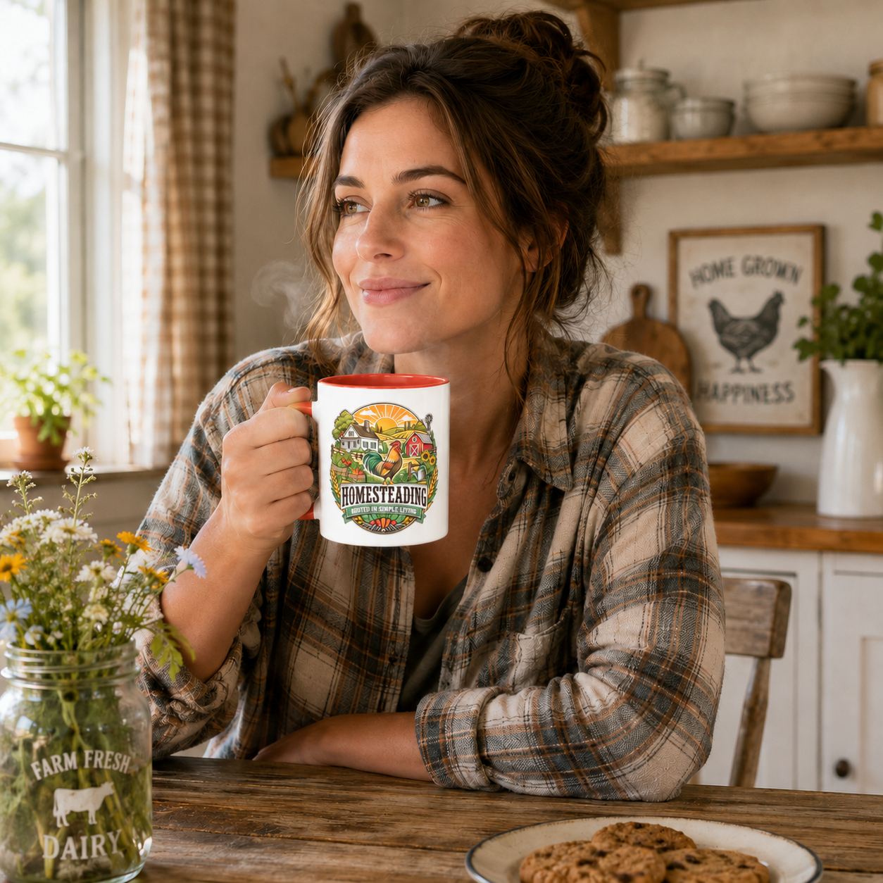 Homesteading Coffee Mug Rooted in Simple Living Rooster Farmhouse Mug Cozy Kitchen Gift Chicken Lover Country Ceramic Mug
