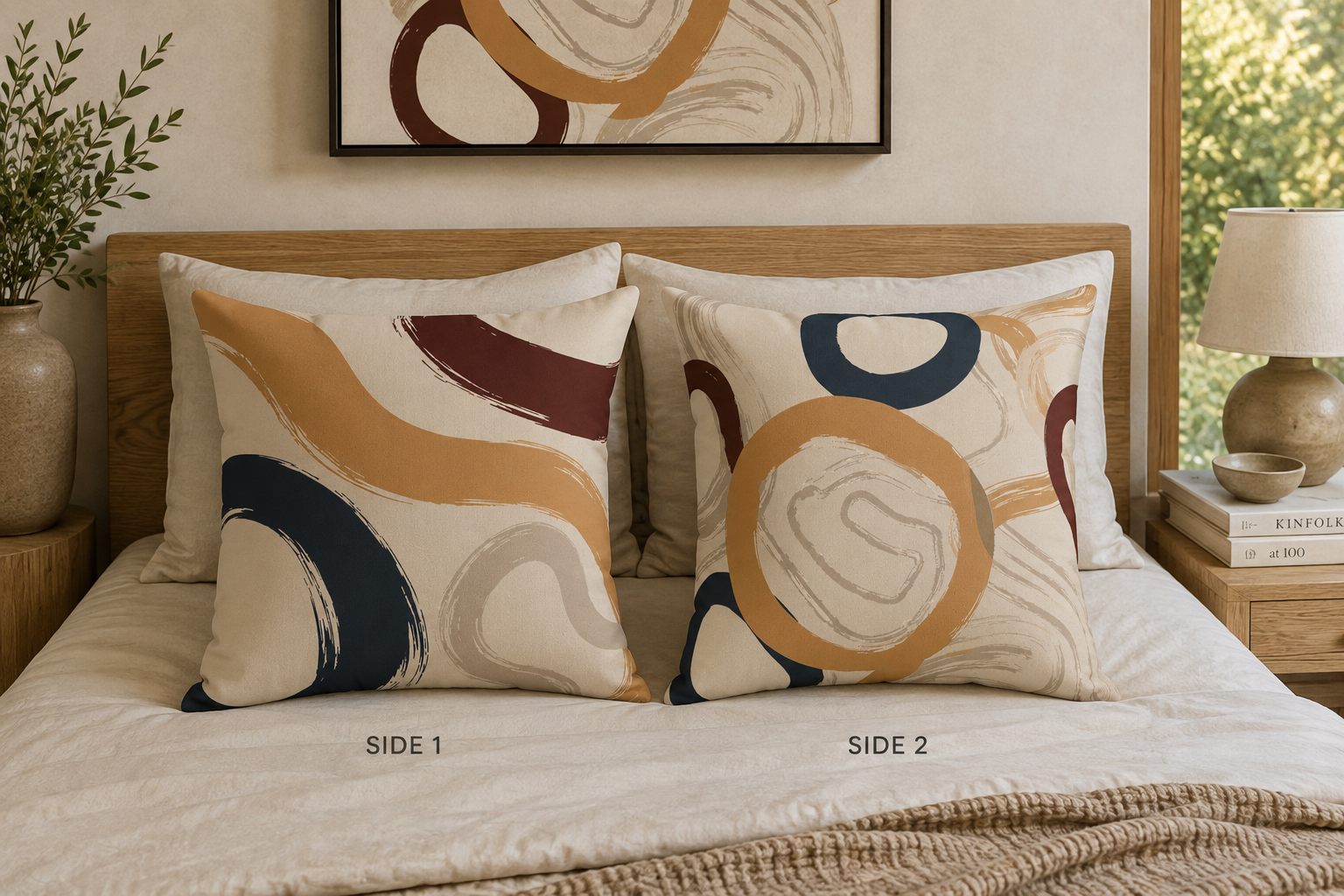 Abstract Brushstroke Circles Faux Suede Pillow mockup 1