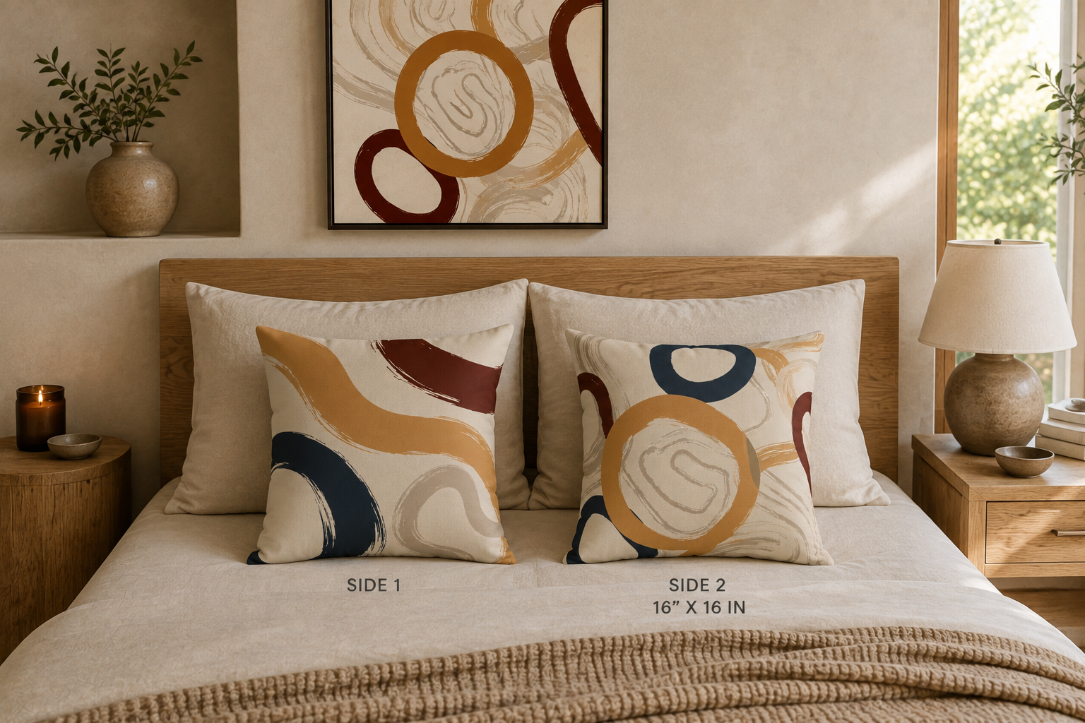 Abstract Brushstroke Circles Faux Suede Pillow mockup 2