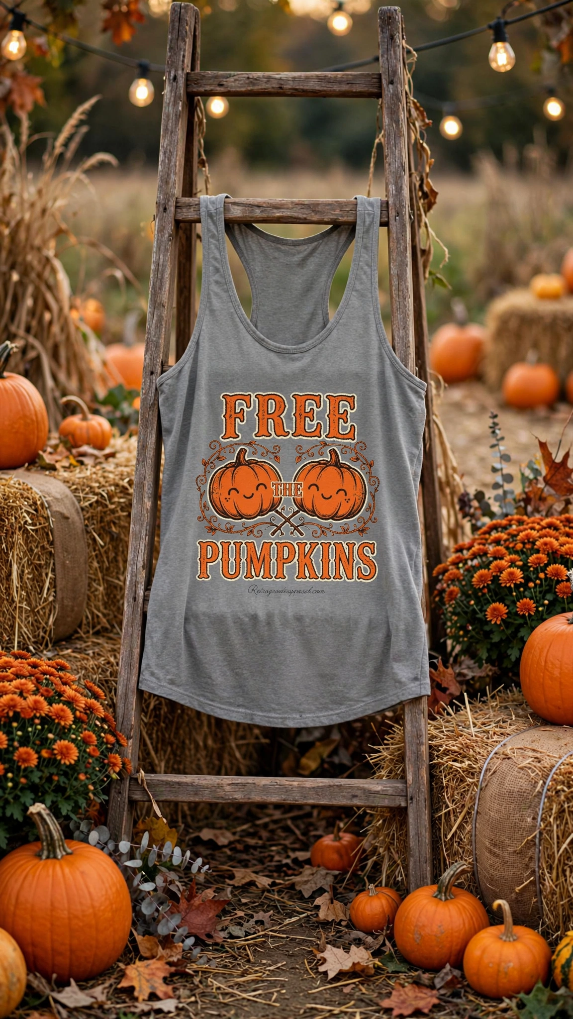 Free the Pumpkins Fall-Themed Racerback Tank Top for Women | Cute Pumpkin Design |Halloween and Thanksgiving Apparel  – L, Heather Grey