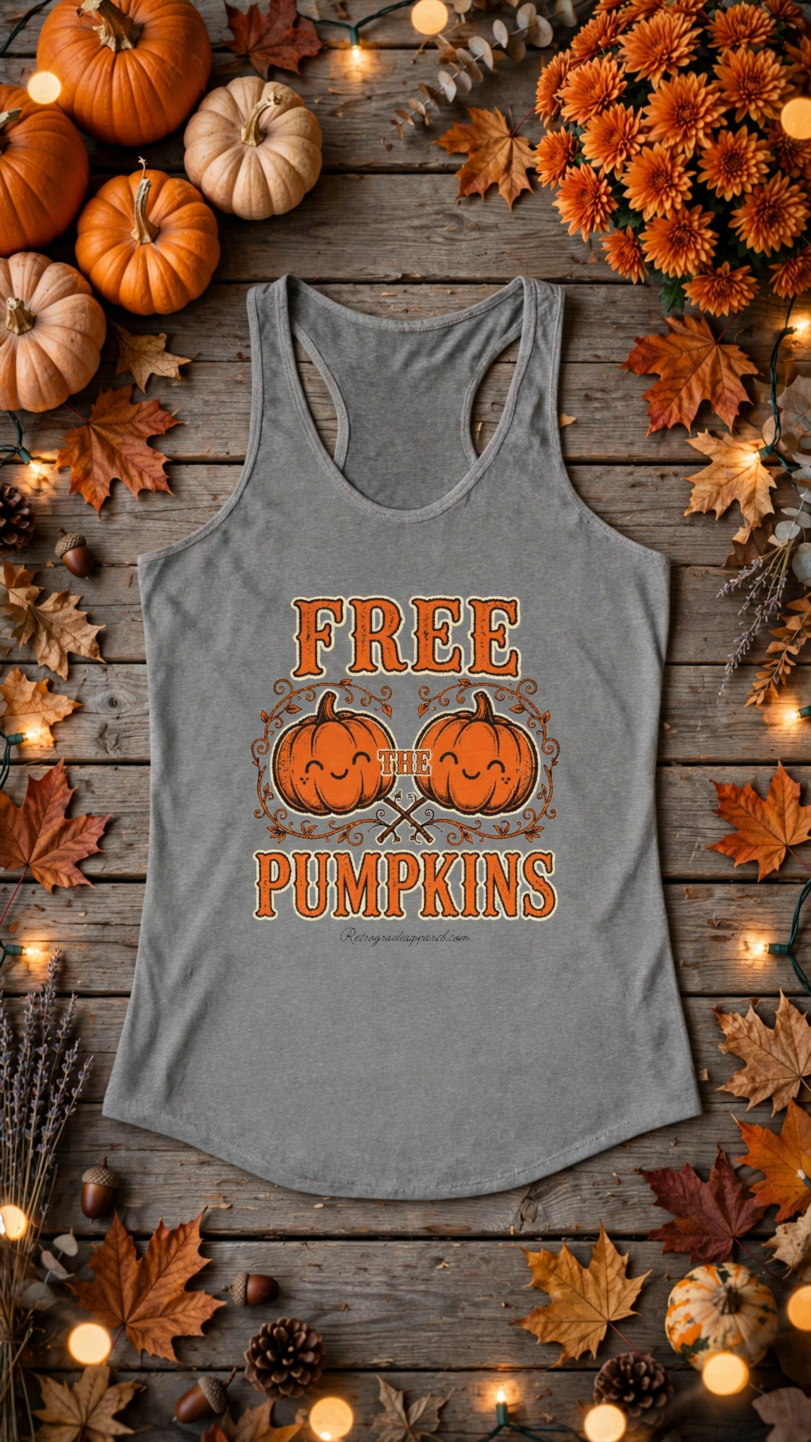 Free the Pumpkins Fall-Themed Racerback Tank Top for Women | Cute Pumpkin Design |Halloween and Thanksgiving Apparel  – L, Heather Grey