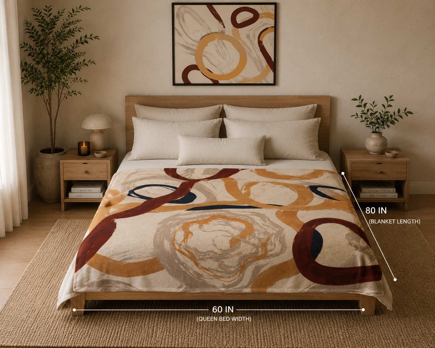 Abstract Earth Tone Swirls Fleece Sherpa Blanket mockup 2
