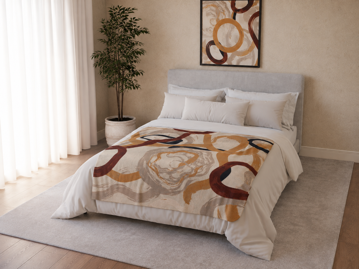 Abstract Earth Tone Swirls Fleece Sherpa Blanket mockup 3