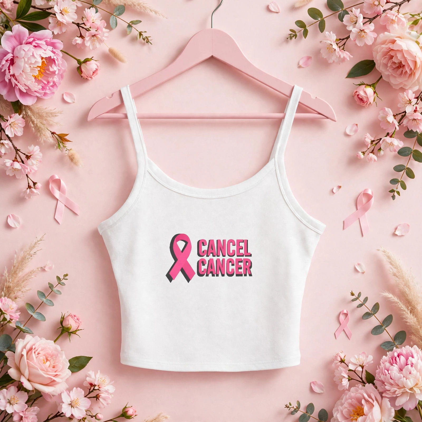 Cancel Cancer: Breast Cancer Awareness Tank Top, Women's Spaghetti Strap, Supportive Gift, Summer Outfit, Charity Fundraiser