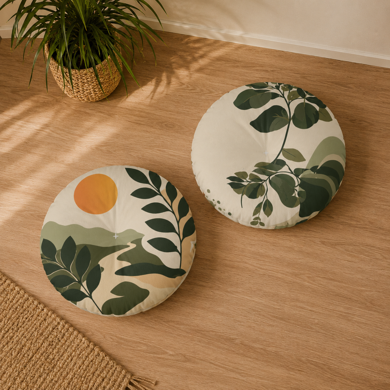 Botanical Mountain Floor Cushion mockup 1
