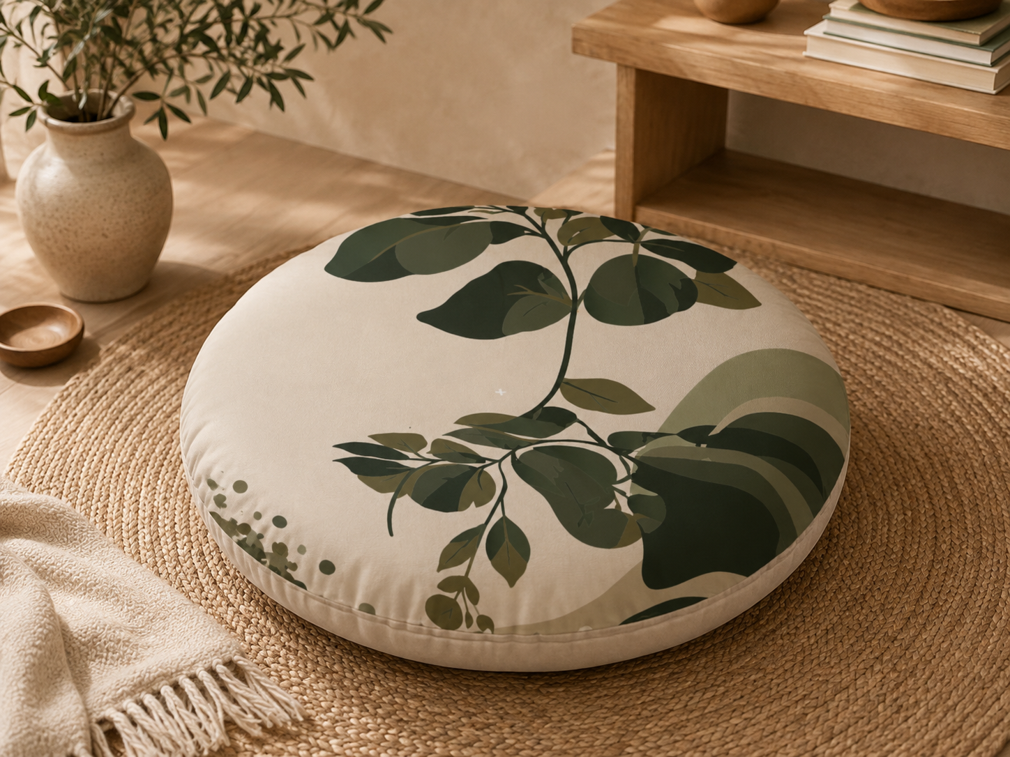 Botanical Mountain Floor Cushion mockup 2