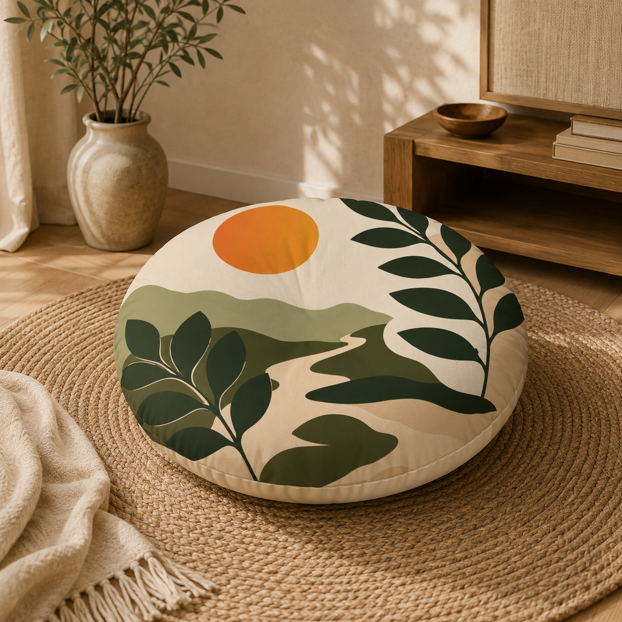 Botanical Mountain Floor Cushion mockup 3
