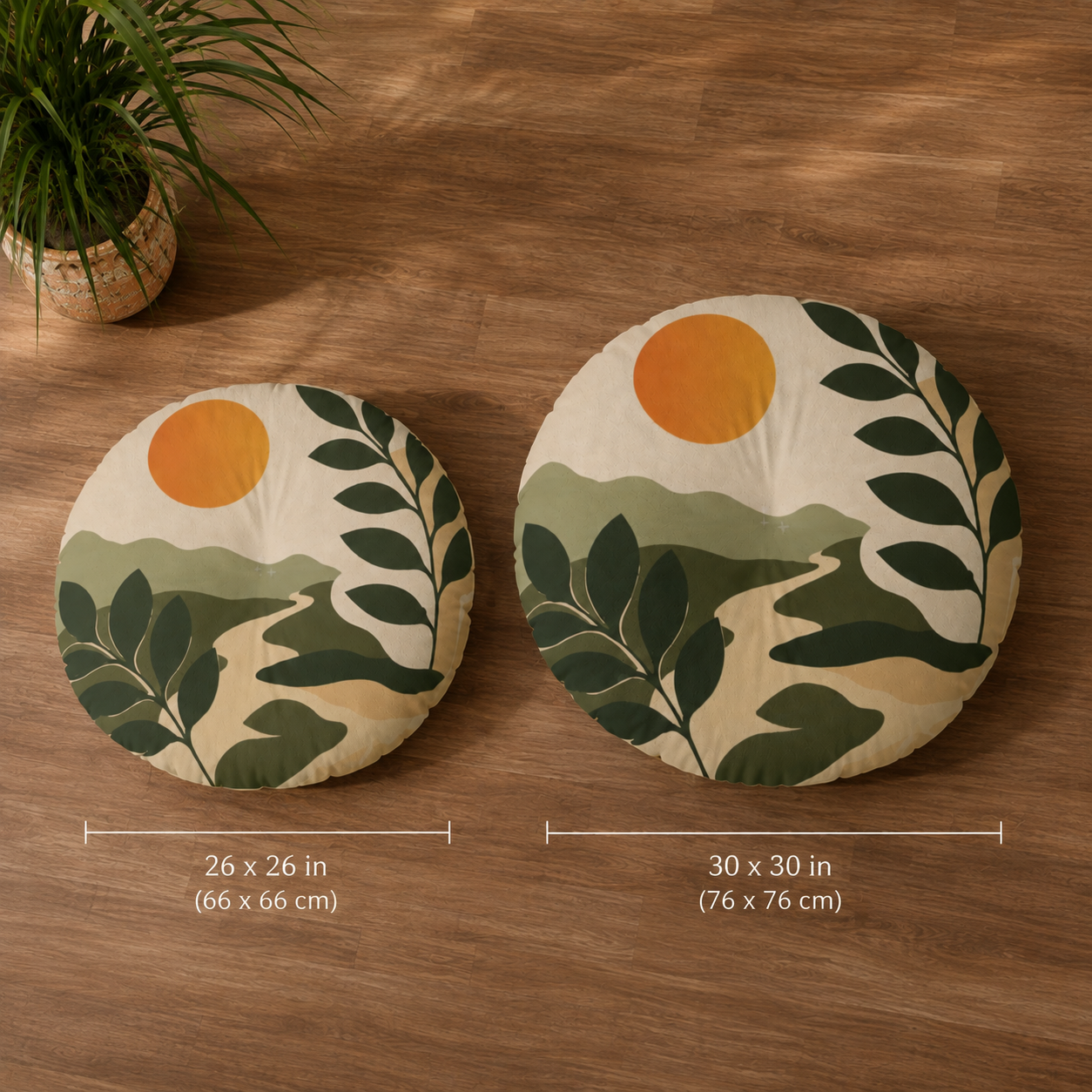 Botanical Mountain Floor Cushion mockup 4