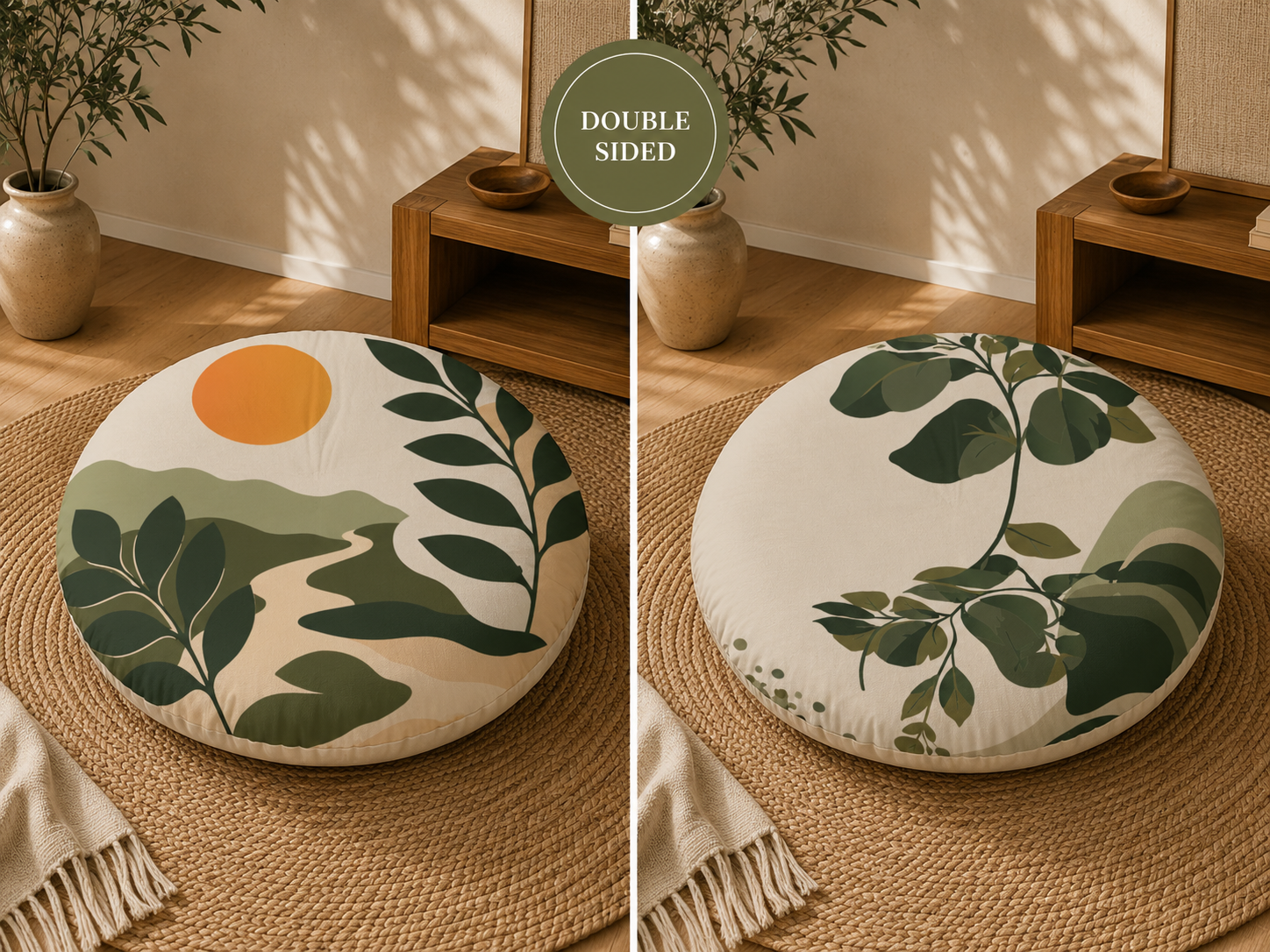 Botanical Mountain Floor Cushion mockup 5