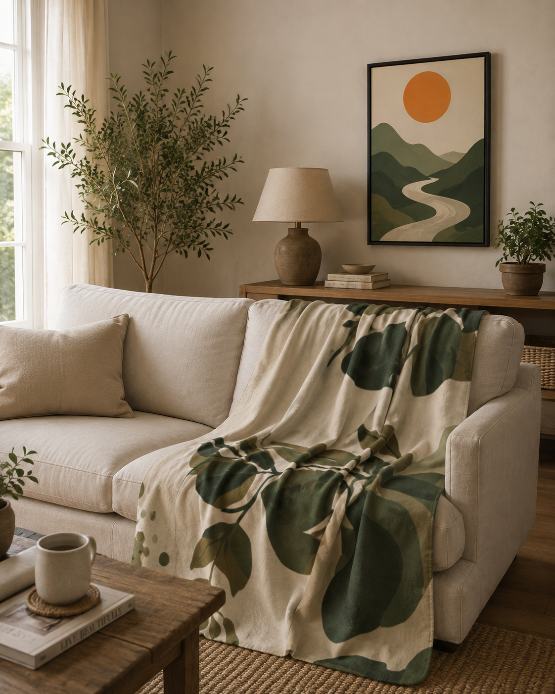Abstract Botanical Landscape Blanket mockup 2