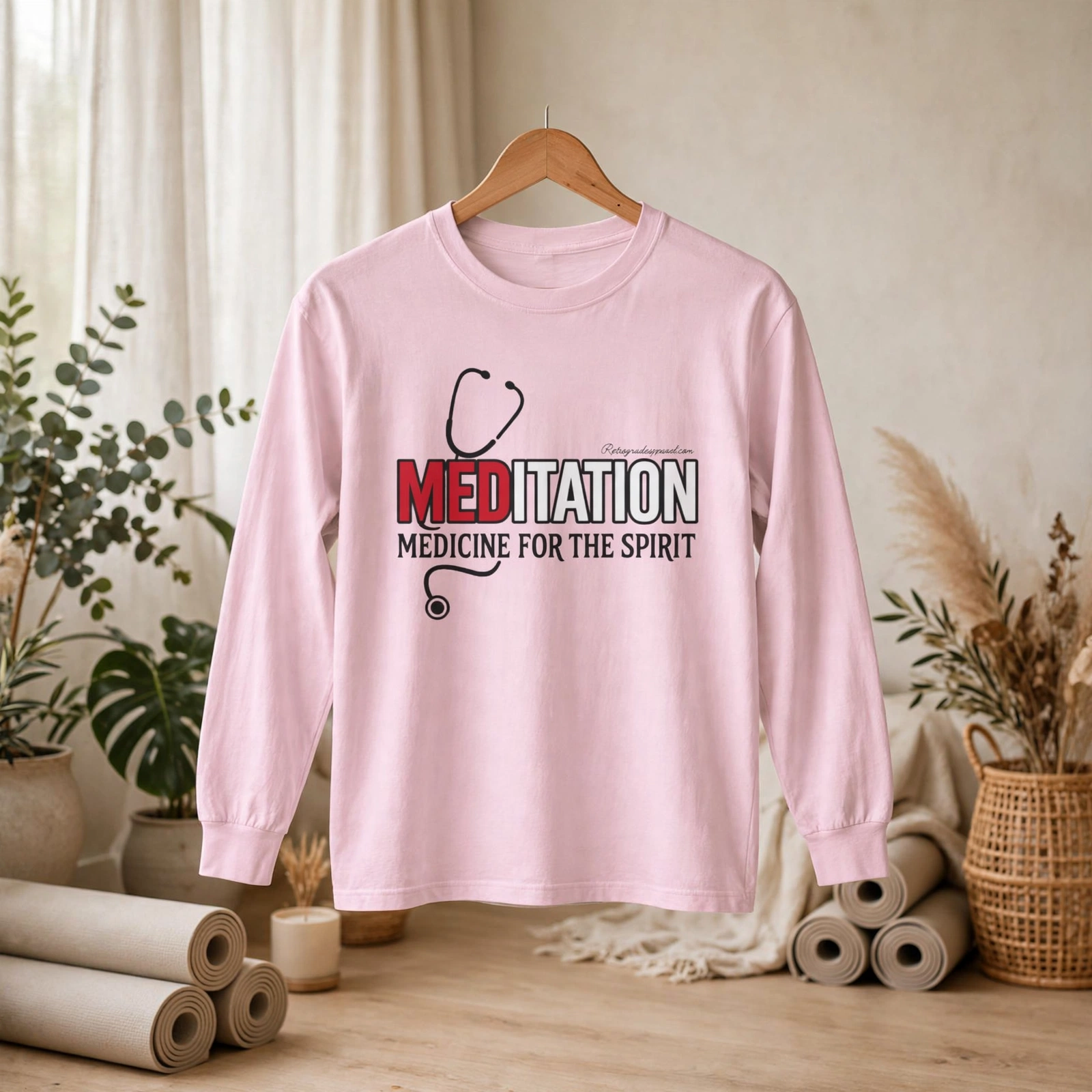Meditation: Medicine for the Spirit Long Sleeve T-Shirt, Mindfulness & Wellness Graphic Tee 
