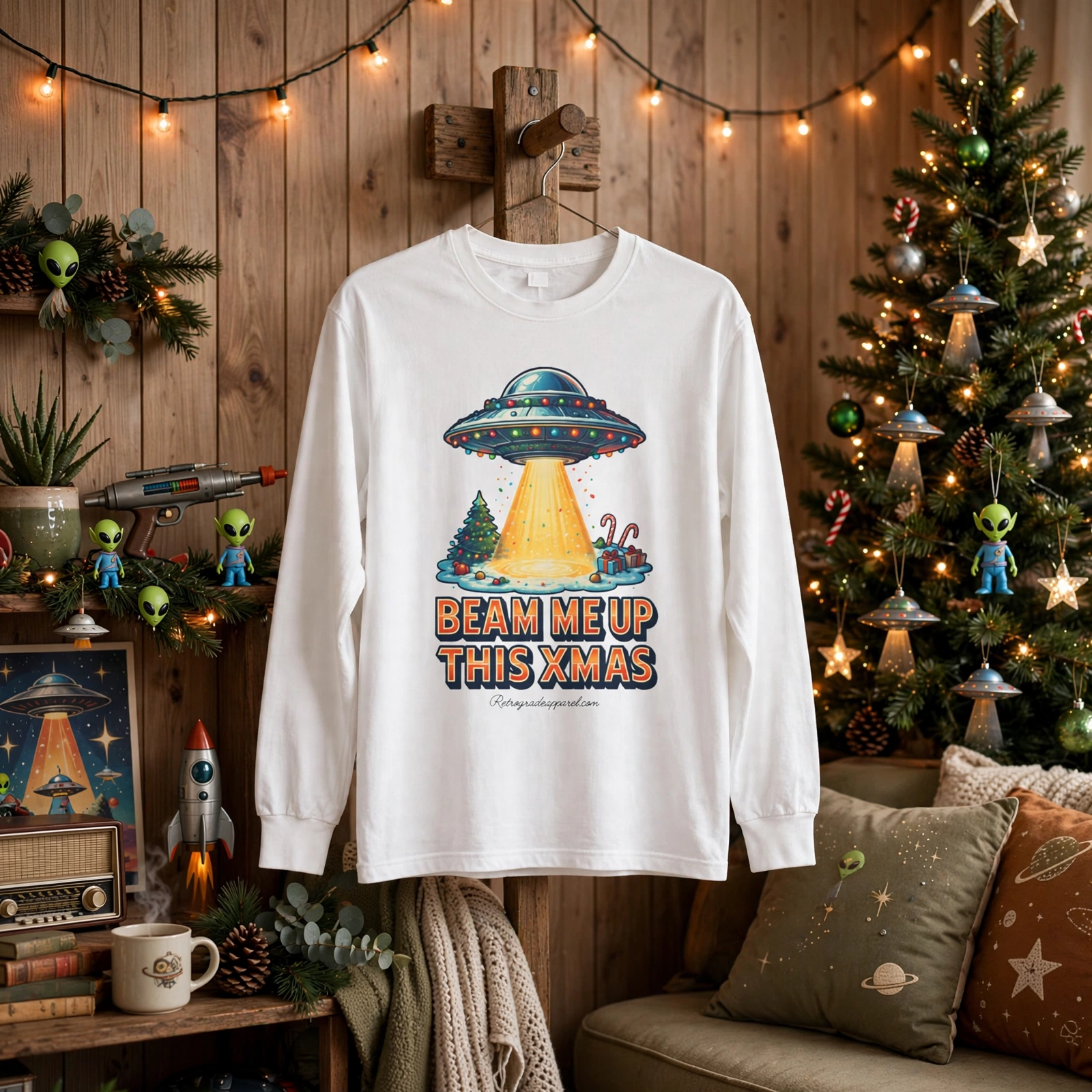 Beam Me Up Xmas long sleeve tee
