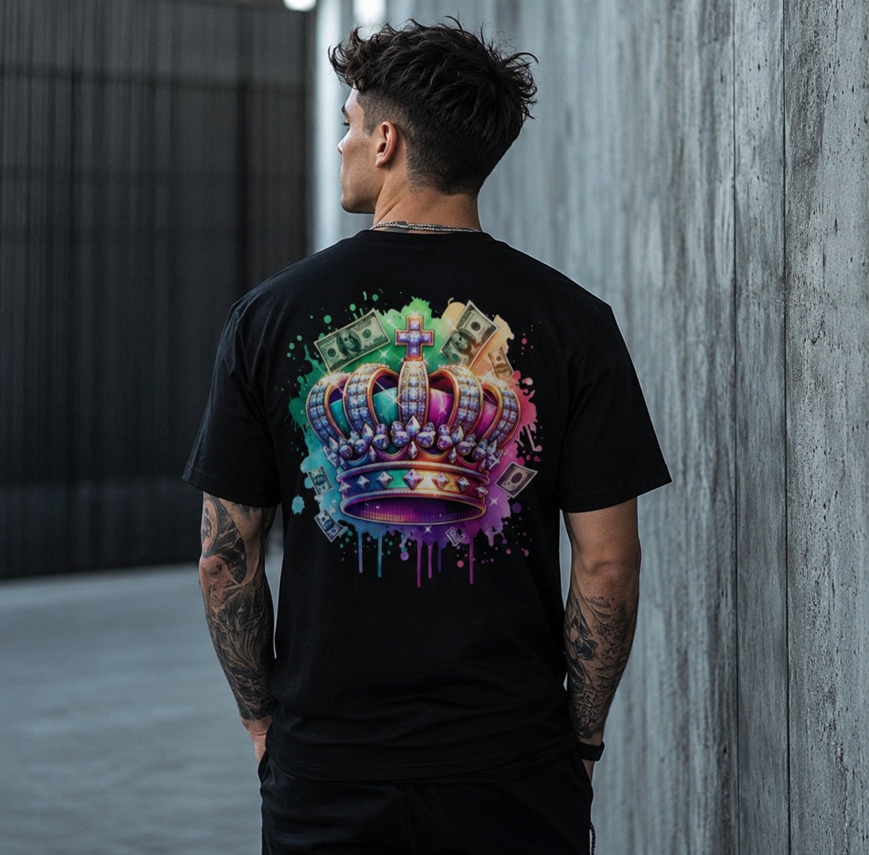 Luxury Crown Graphic T-Shirt | Royal Wealth Streetwear Tee | Graffiti Money Art | Oversized Cotton Shirt