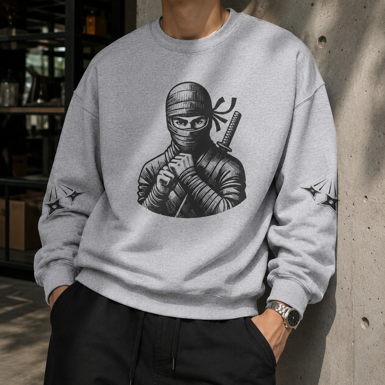 Ninja Warrior Illustration Crewneck Sweatshirt