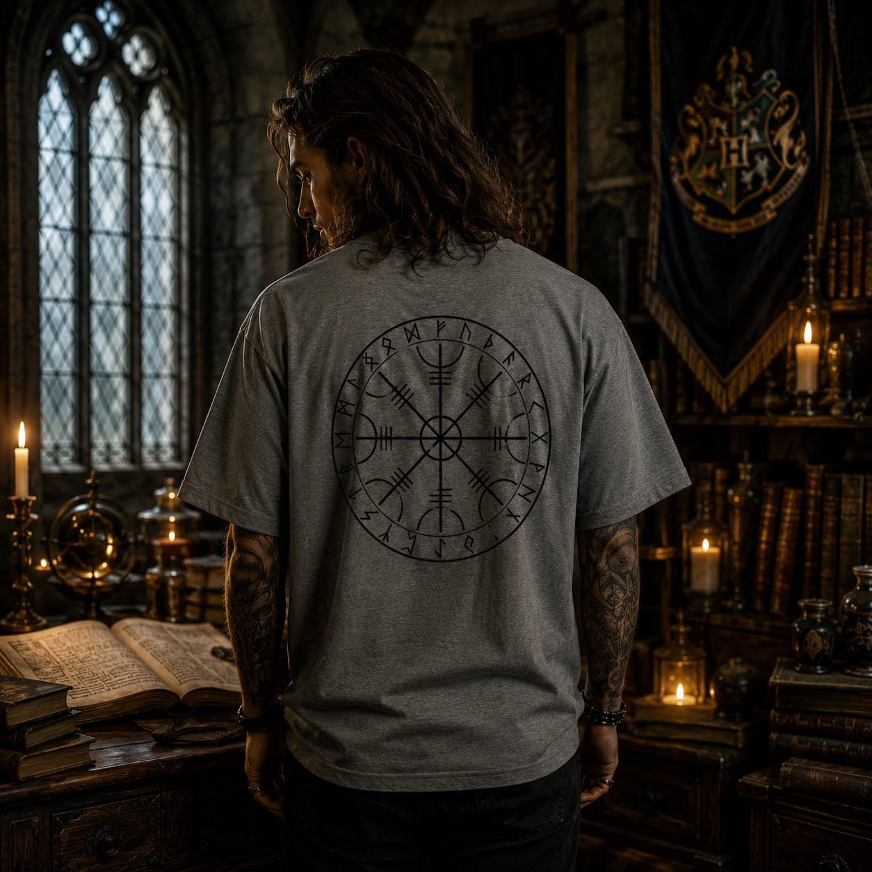 Viking Rune Compass T-Shirt | Ancient Norse Protection Symbol | Scandinavian Magic, Strength & Spiritual Shield