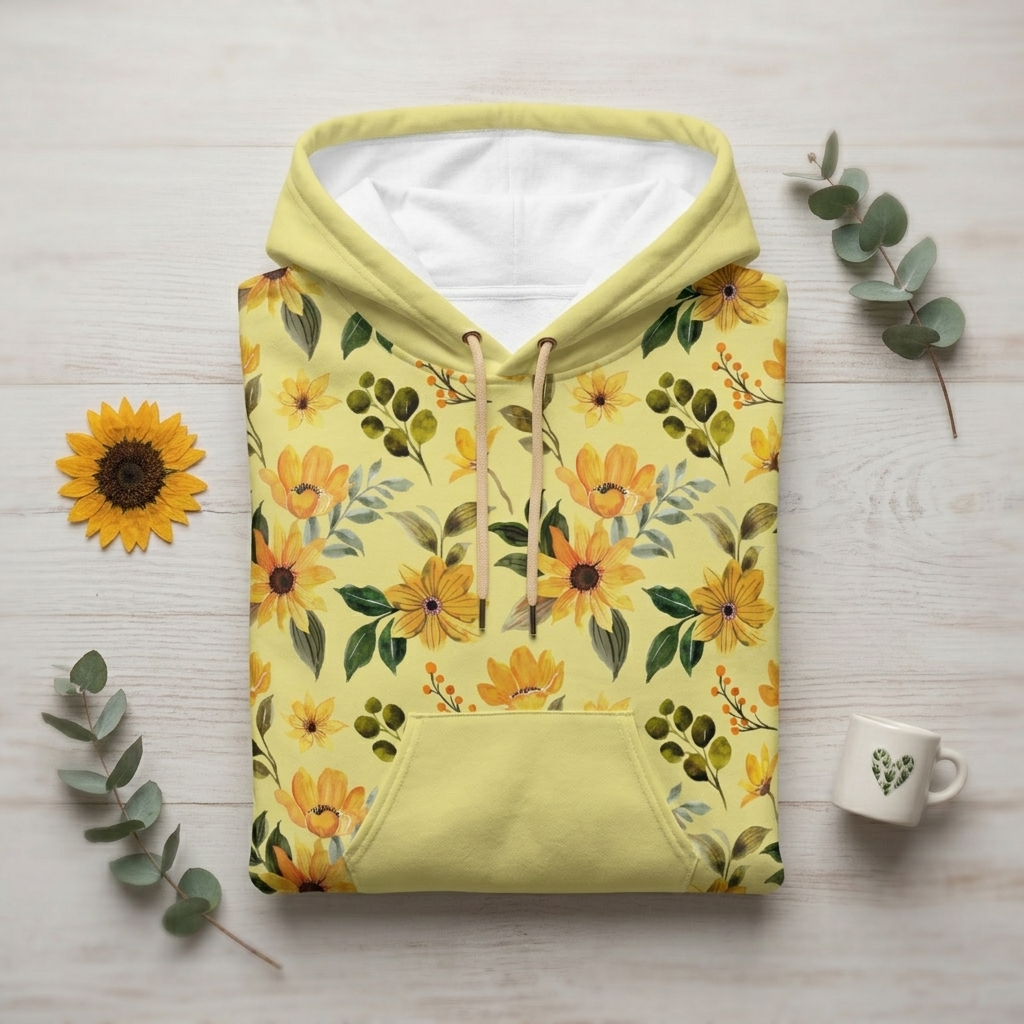 Yellow Watercolor Sunflower Pattern Hoodie