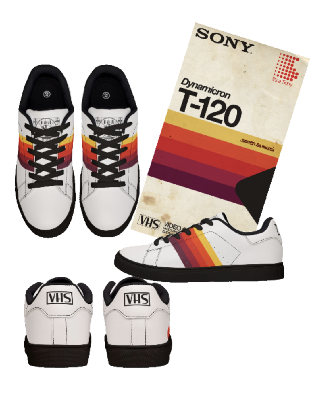 VHS Stripe Sneakers Lowtop Leather Sneakers — footwear — Dead Air Vintage — independent streetwear — The Drop Yard