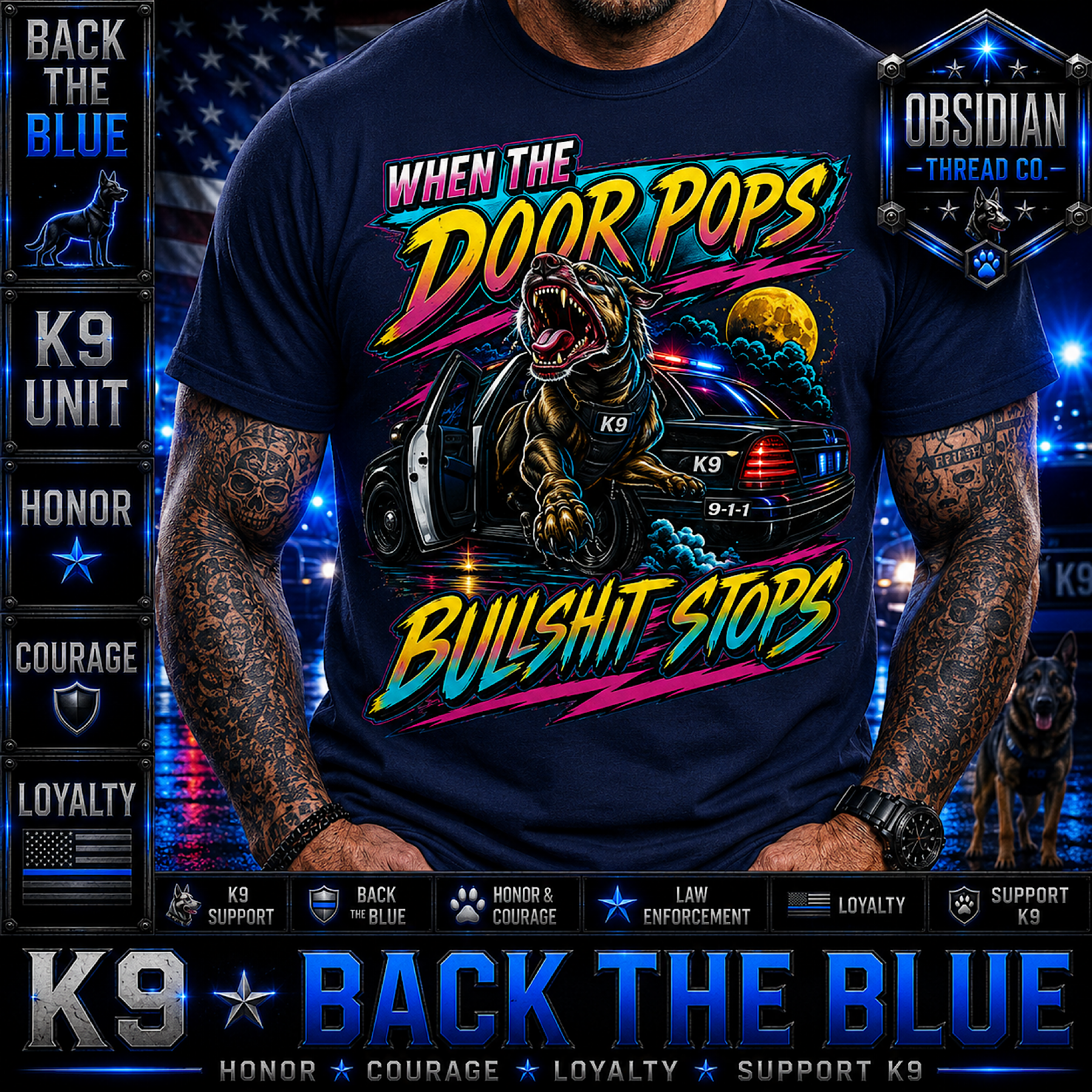 K9 Police Back The Blue German Shepherd Dog Law Enforcement Biker T-Shirt product preview