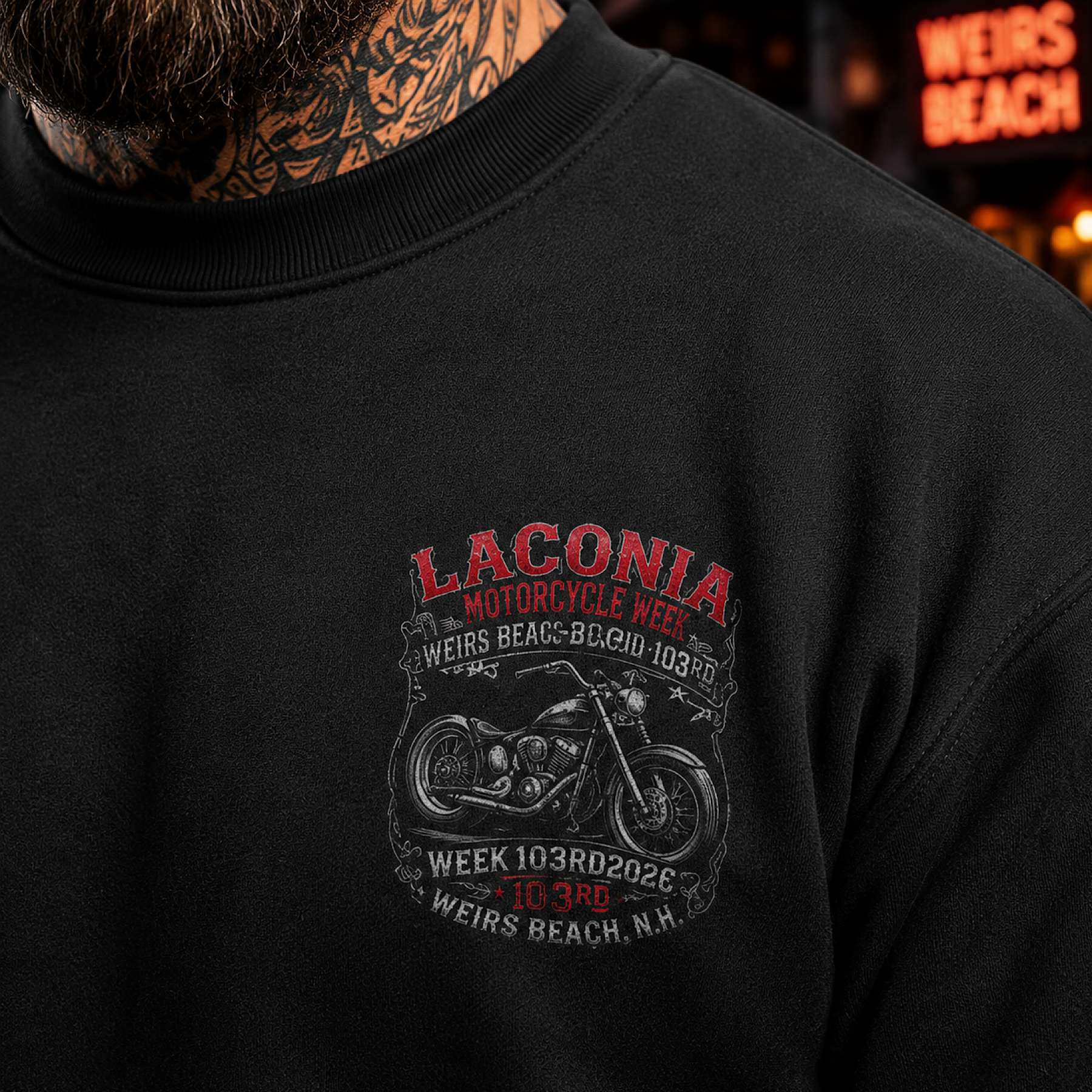 Laconia Bike Week 2026 103rd NH Double Sided Biker Sweatshirt Gildan No Harley color preview 4