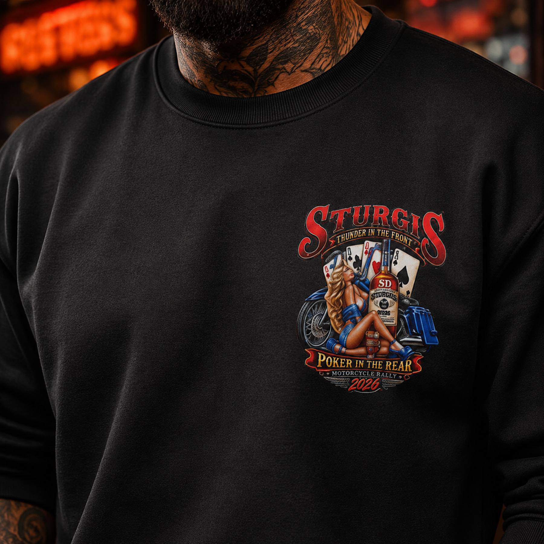 Sturgis 2026 South Dakota 86th Rally Double Sided Biker Sweatshirt No Harley color preview 4