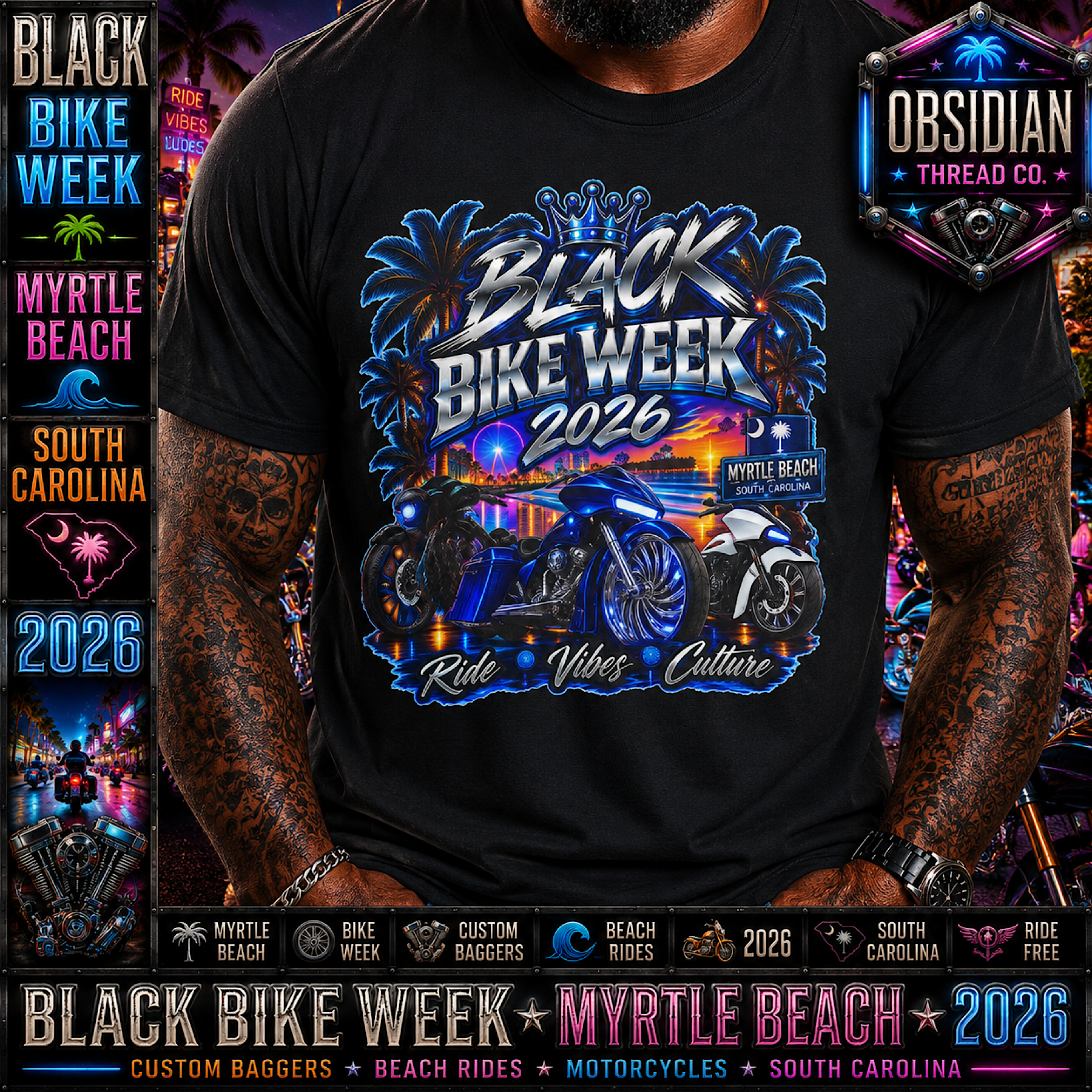 Black Bike Week 2026 Myrtle Beach SC Motorcycle Rally Biker Shirt Tee No Harley product preview