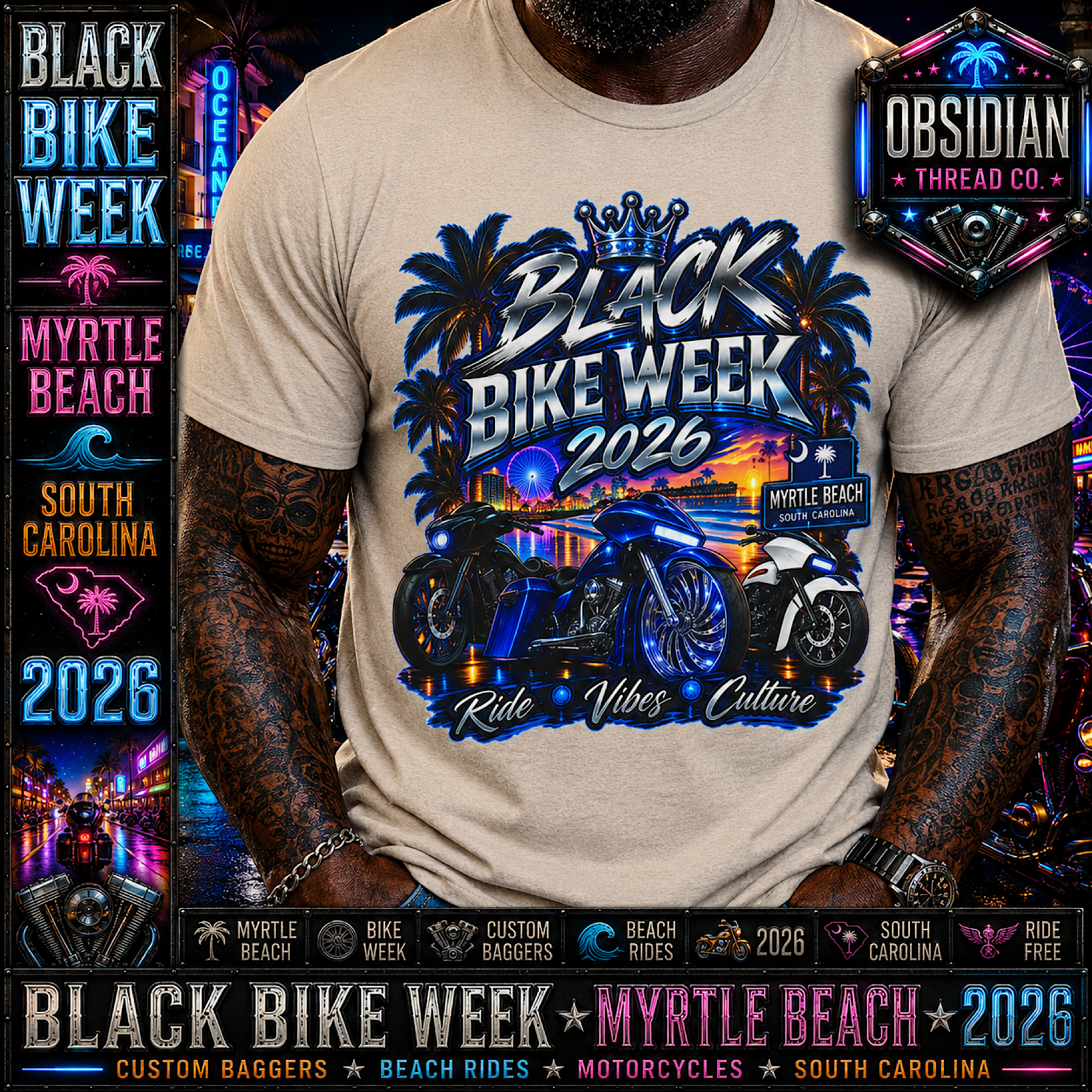 Black Bike Week 2026 Myrtle Beach SC Motorcycle Rally Biker Shirt Tee No Harley color preview 4