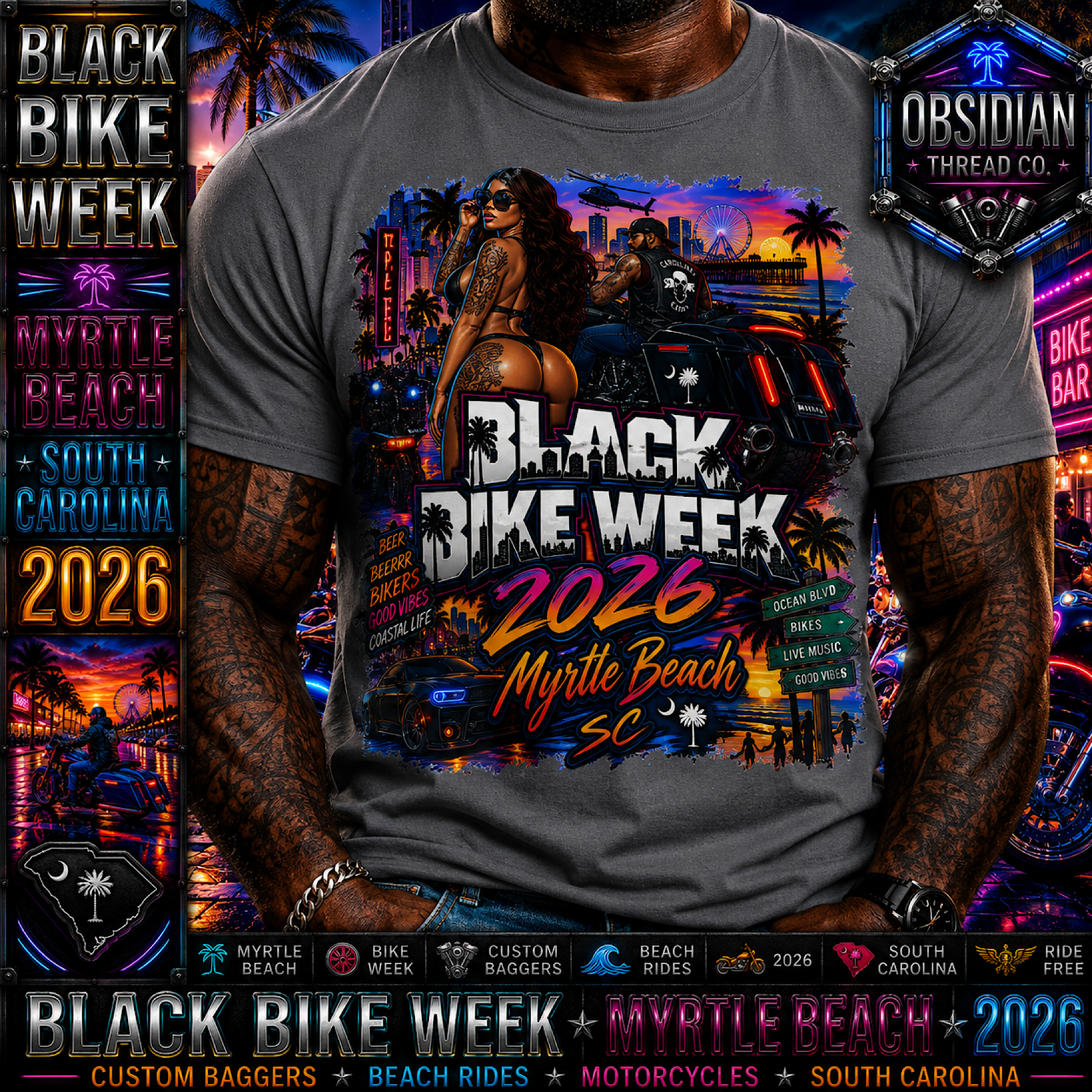 Black Bike Week 2026 Myrtle Beach SC Motorcycle Biker Rally Shirt Tee No Harley product preview