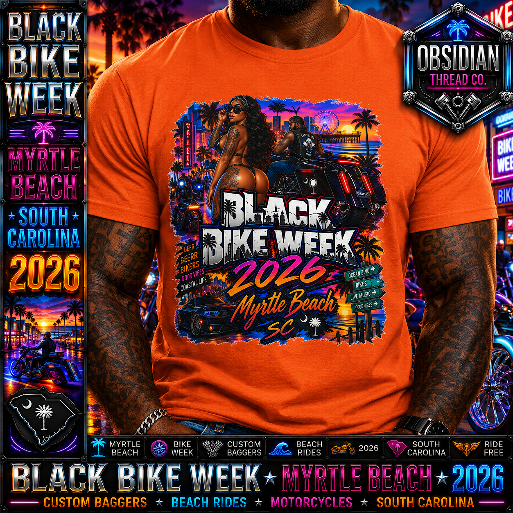 Black Bike Week 2026 Myrtle Beach SC Motorcycle Biker Rally Shirt Tee No Harley color preview 3