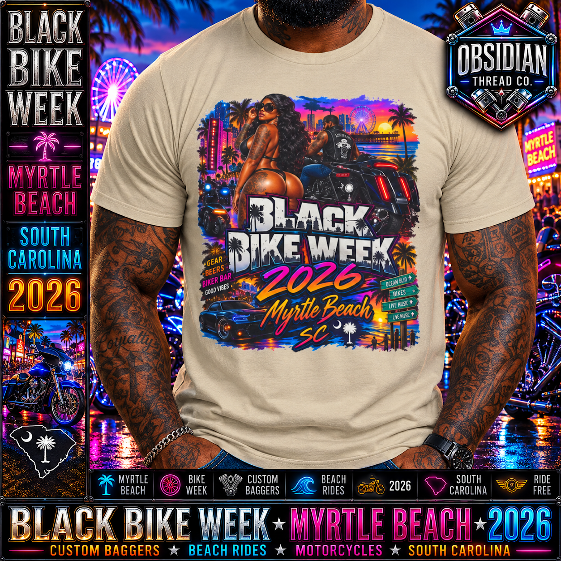 Black Bike Week 2026 Myrtle Beach SC Motorcycle Biker Rally Shirt Tee No Harley color preview 4
