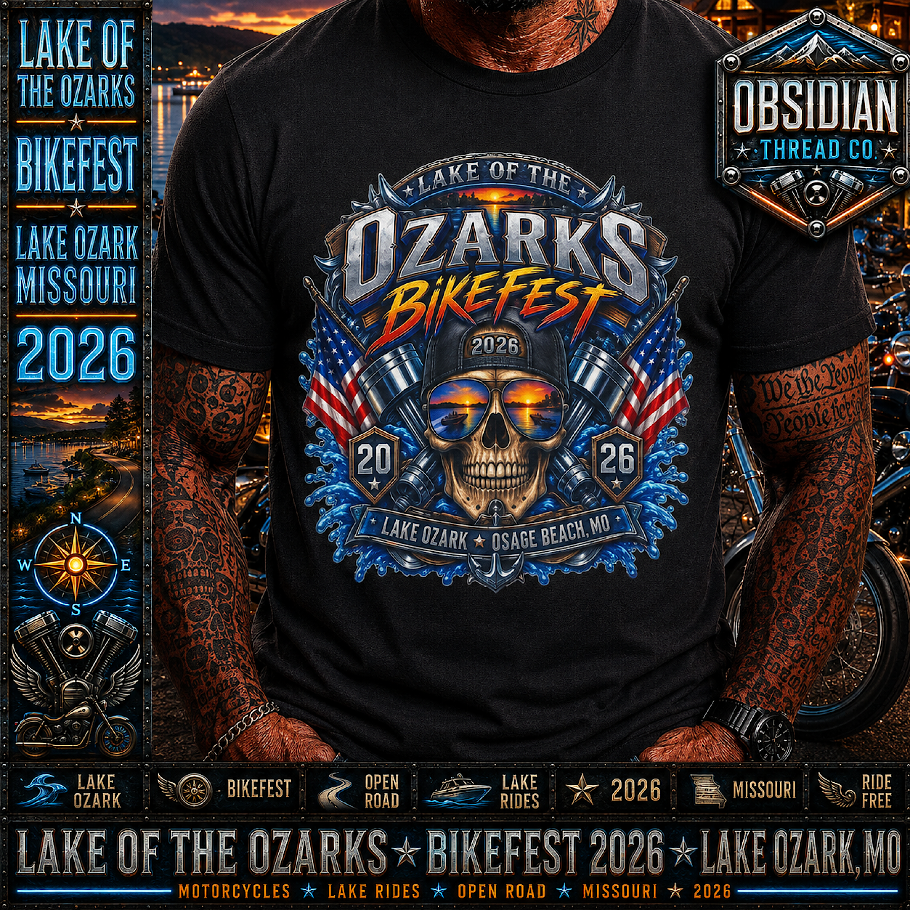 Lake Ozarks Bikefest 2026 Missouri Motorcycle Rally Biker T-Shirt Tee No Harley color preview 4