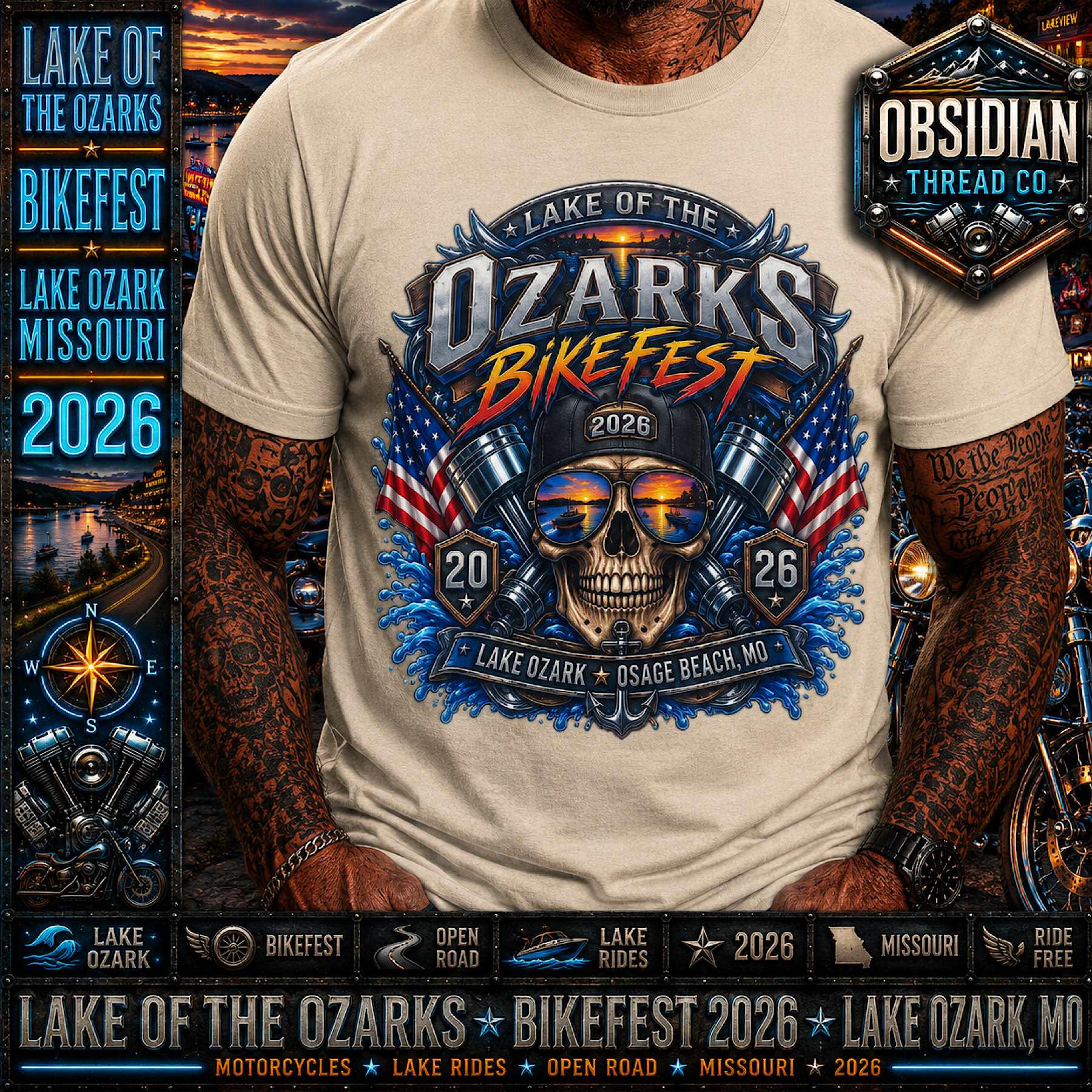 Lake Ozarks Bikefest 2026 Missouri Motorcycle Rally Biker T-Shirt Tee No Harley color preview 3