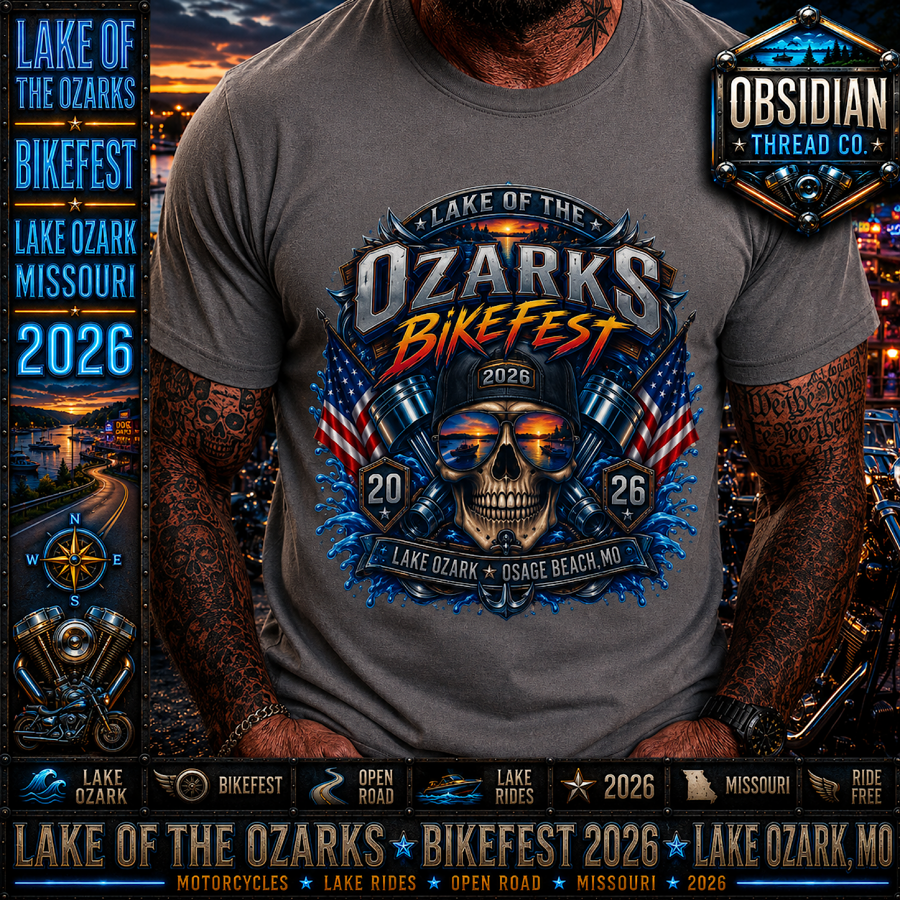Lake Ozarks Bikefest 2026 Missouri Motorcycle Rally Biker T-Shirt Tee No Harley color preview 2