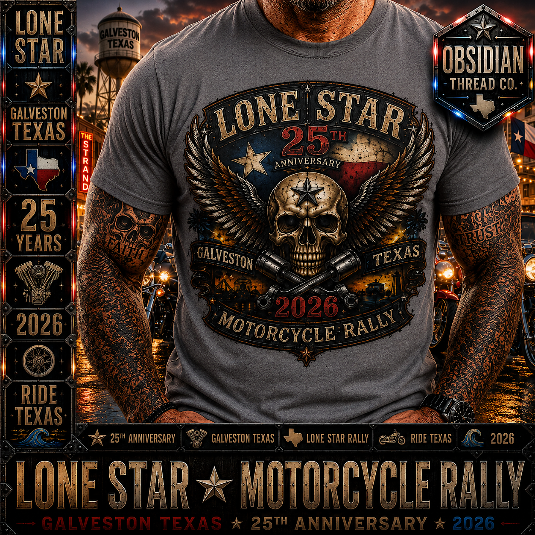 Lone Star Rally 2026 Galveston Texas 25th Anniversary Motorcycle Shirt No Harley color preview 2