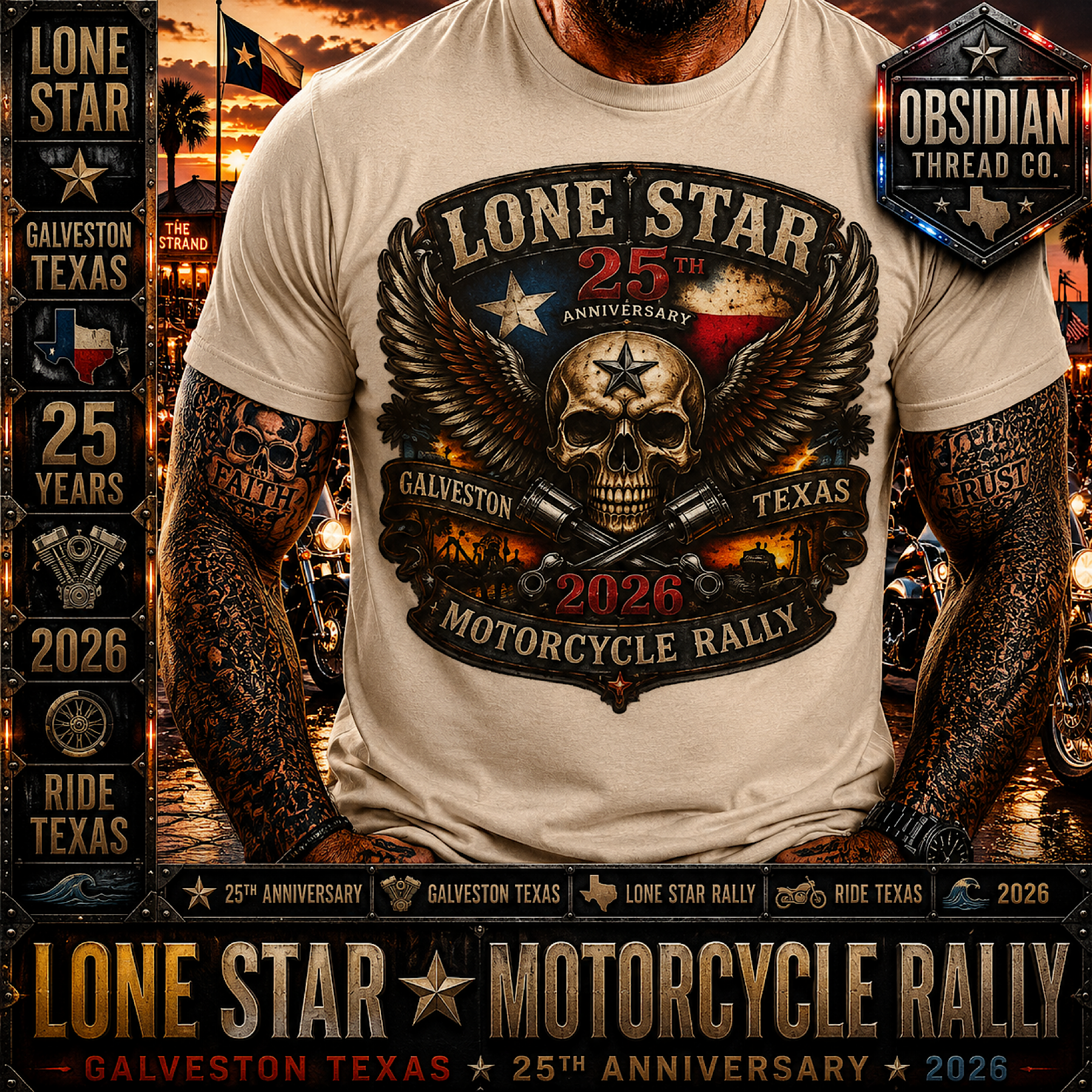 Lone Star Rally 2026 Galveston Texas 25th Anniversary Motorcycle Shirt No Harley color preview 3