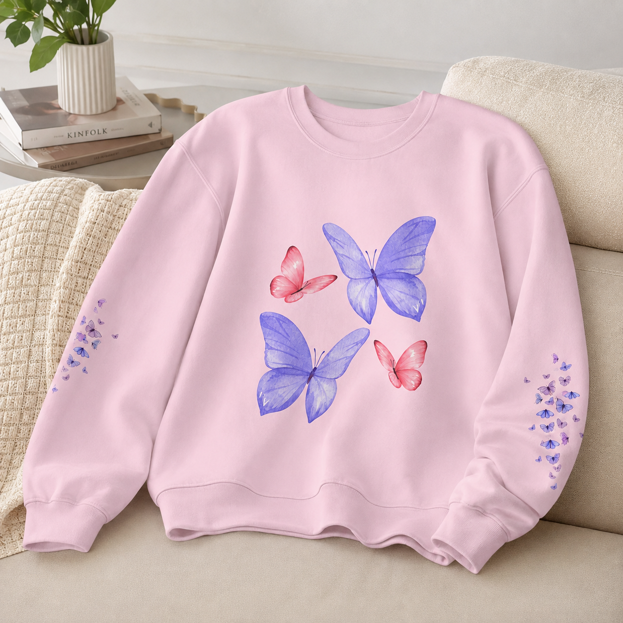 Watercolor Purple and Pink Butterflies Crewneck Sweatshirt