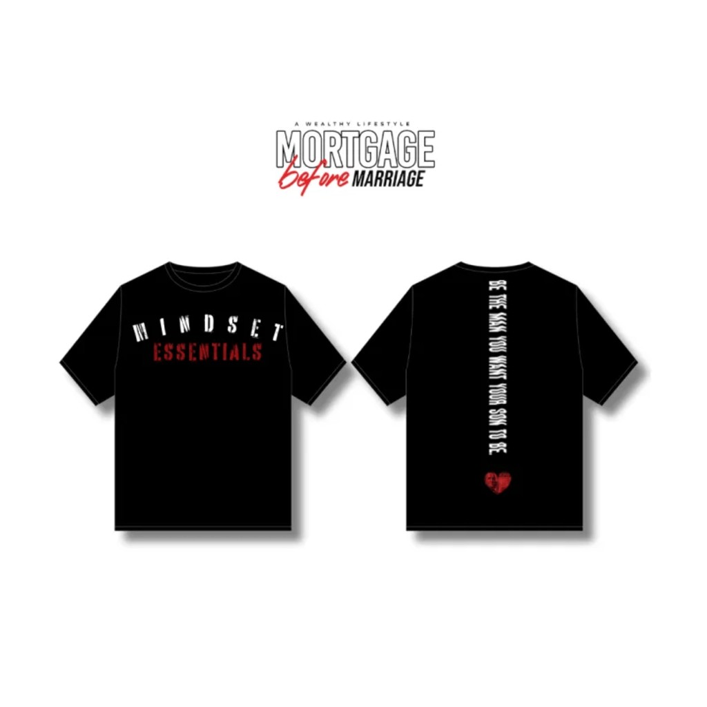 Mindset Essentials T-shirt | Motivational Typography, Vertical Back Quote