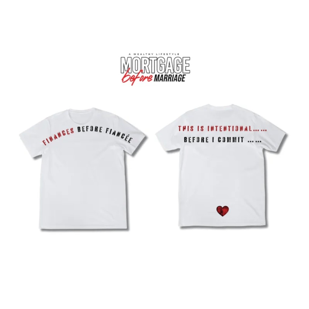 Finances Before Fiancée T-shirt | This Is Intentional back print, broken heart graphic