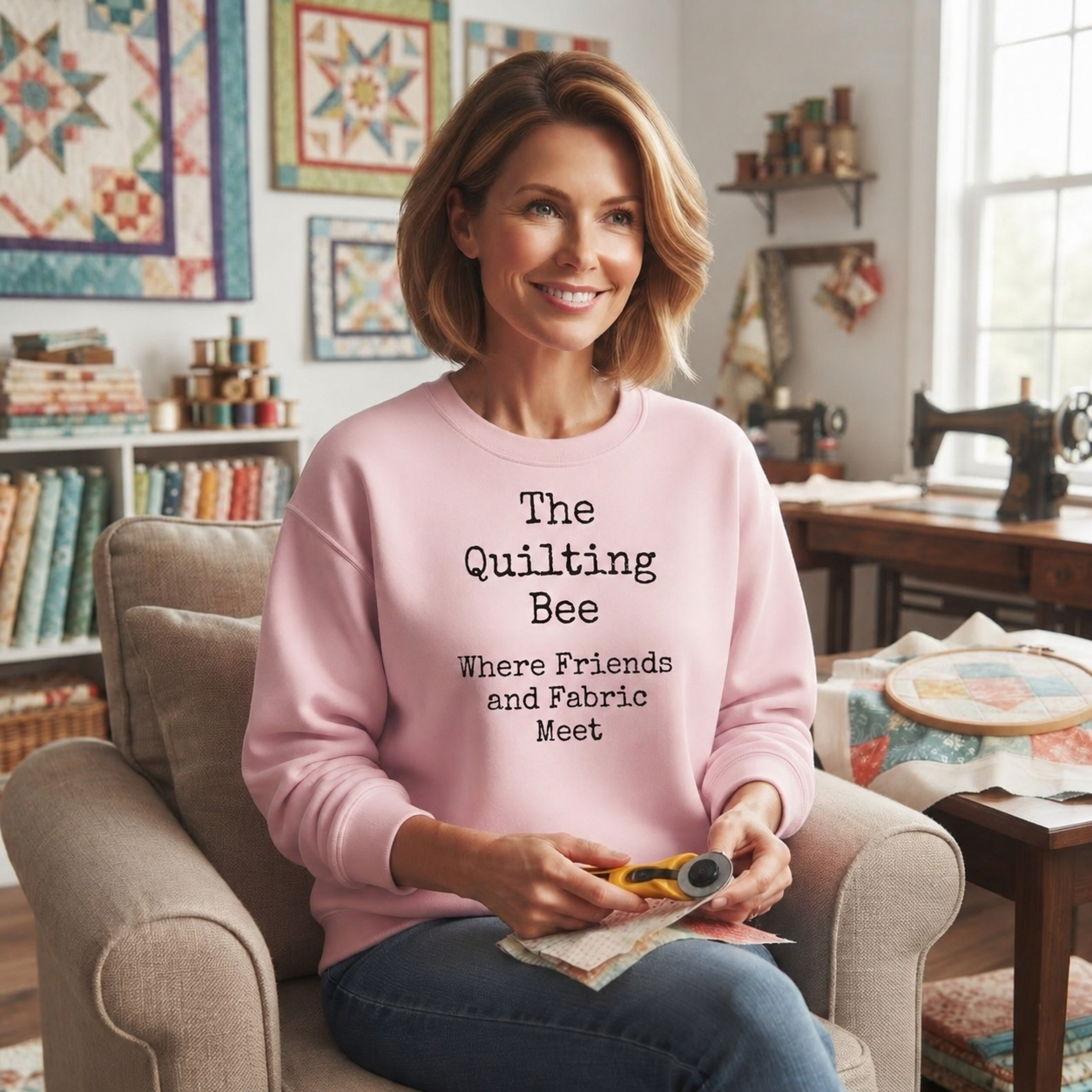 Quilting Bee Crewneck Sweatshirt / The Quilting Bee, Where Friends and Fabric Meet