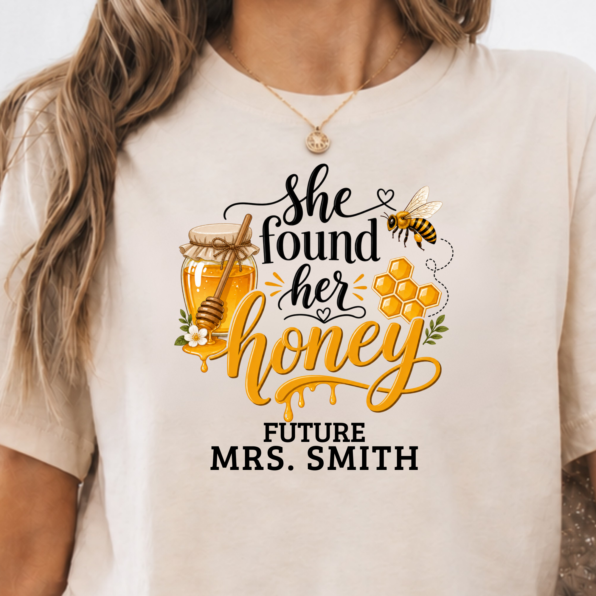 She Found Her Honey Personalized Bridesmaid Proposal Shirts, Bachelorette Shirts, Bridal Party Shirt, Bride Wedding Gift, Triche Treasures – White, S