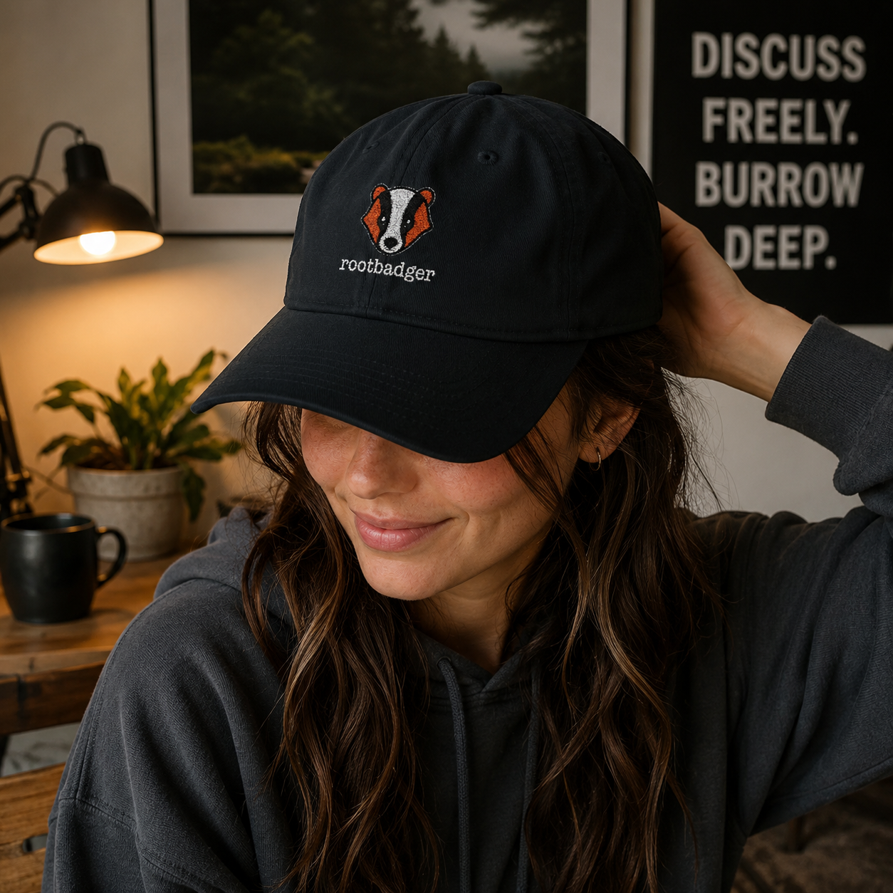 RootBadger Head Embroidered Baseball Cap | Wildlife Animal Logo - Image 2 | Lily's Pad Studio