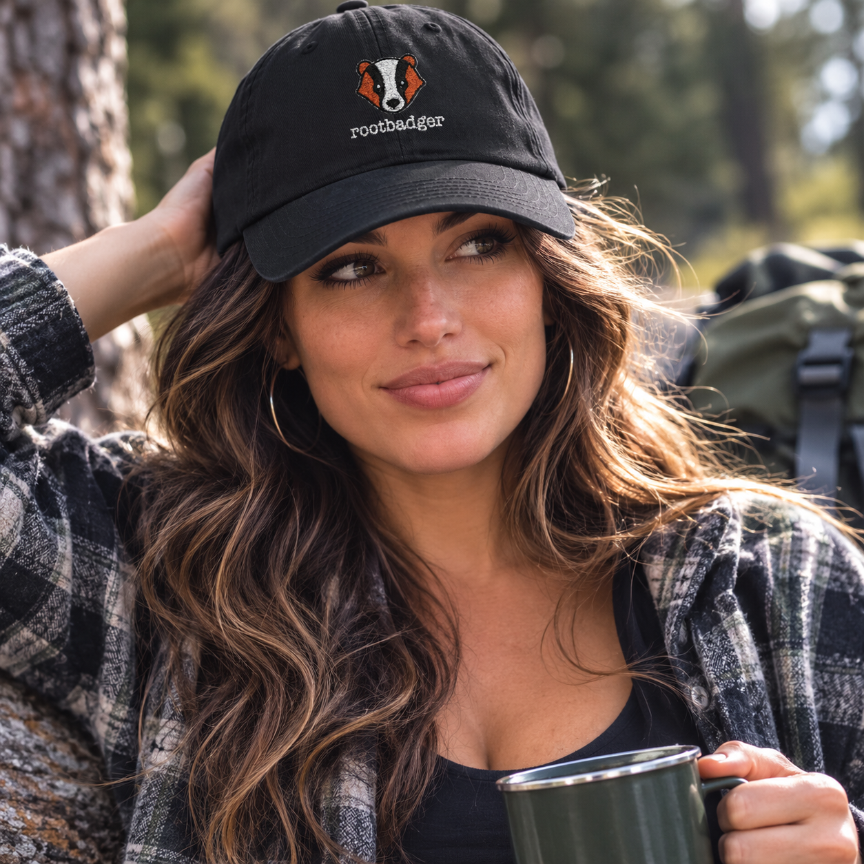 RootBadger Head Embroidered Baseball Cap | Wildlife Animal Logo - Image 1 | Lily's Pad Studio