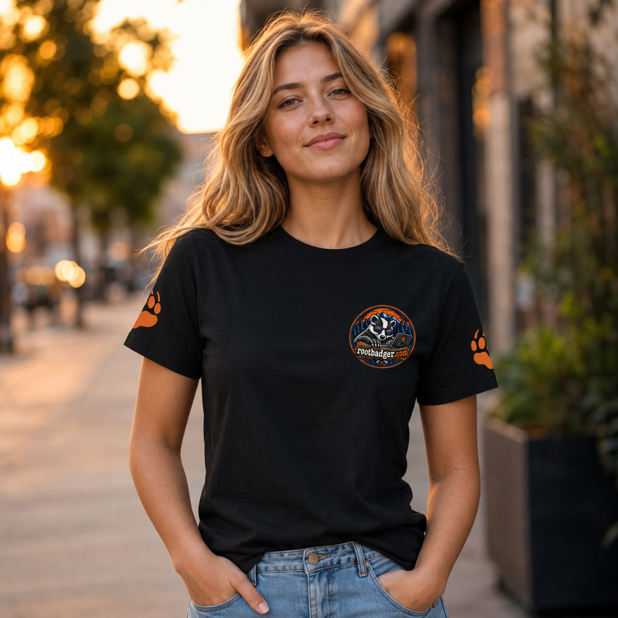 RootBadger Logo Tee | Badger with Laptop Graphic Shirt - Image 1 | Lily's Pad Studio